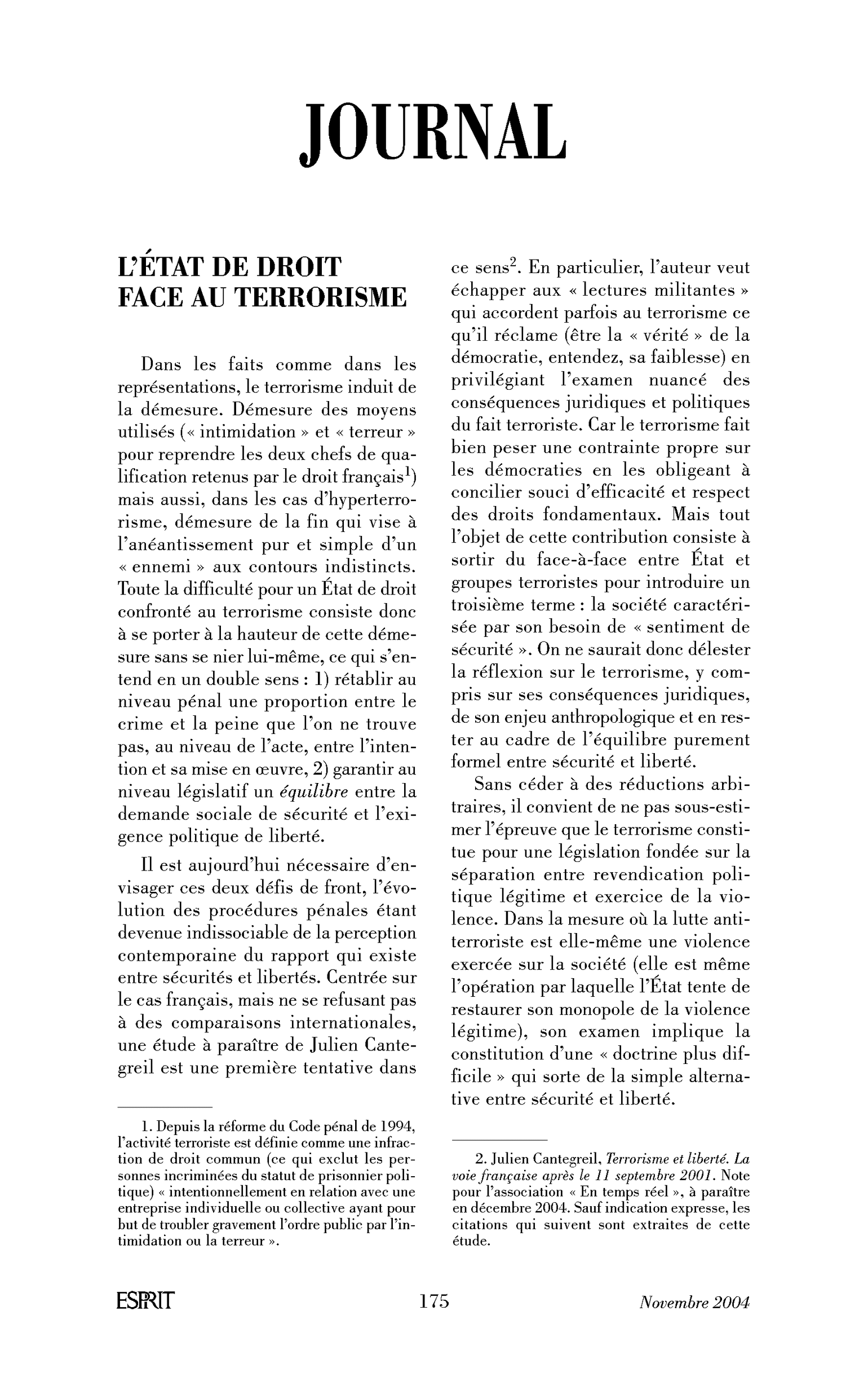 L’État de droit face au terrorisme