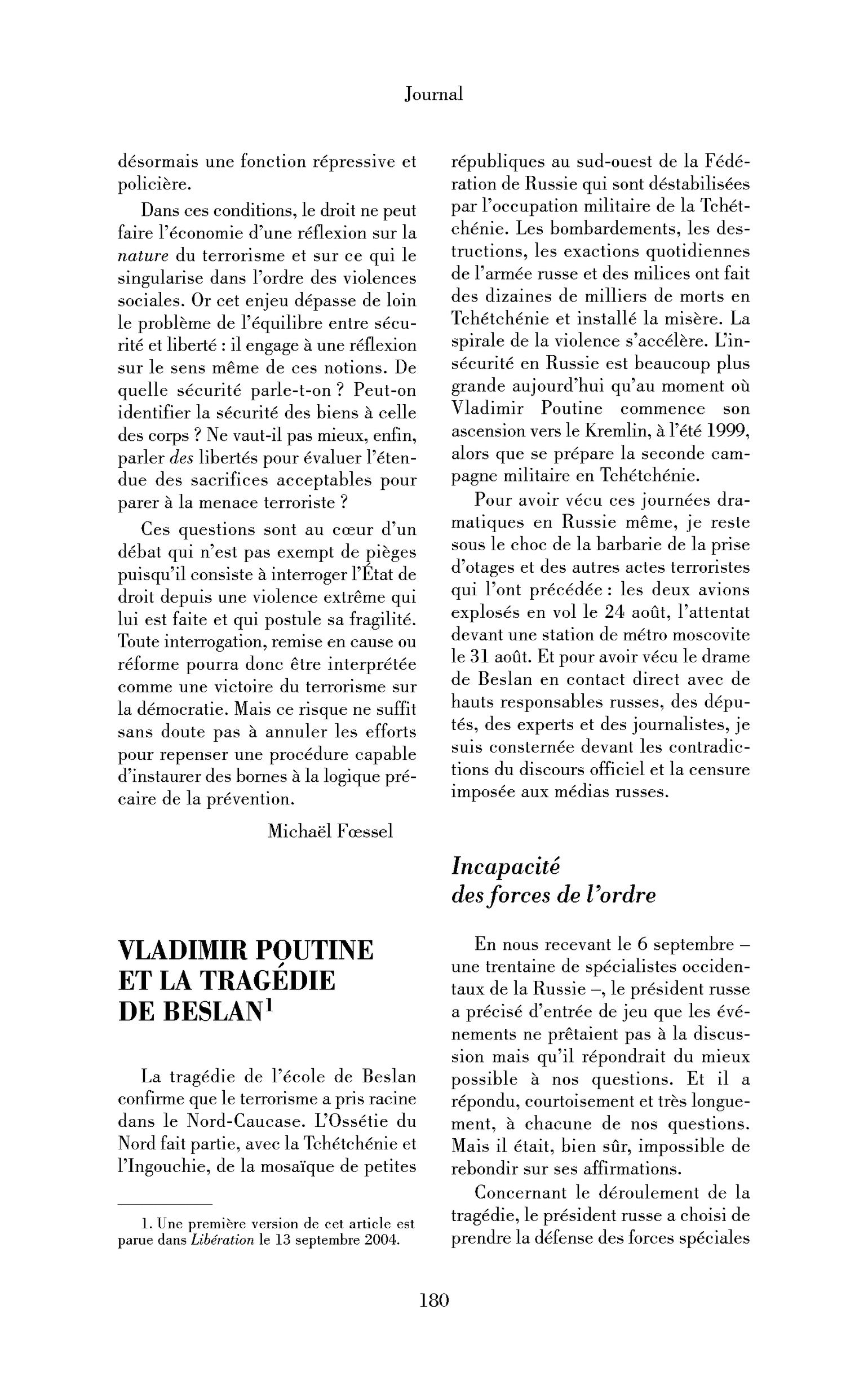 Vladimir Poutine et la tragédie de Beslan