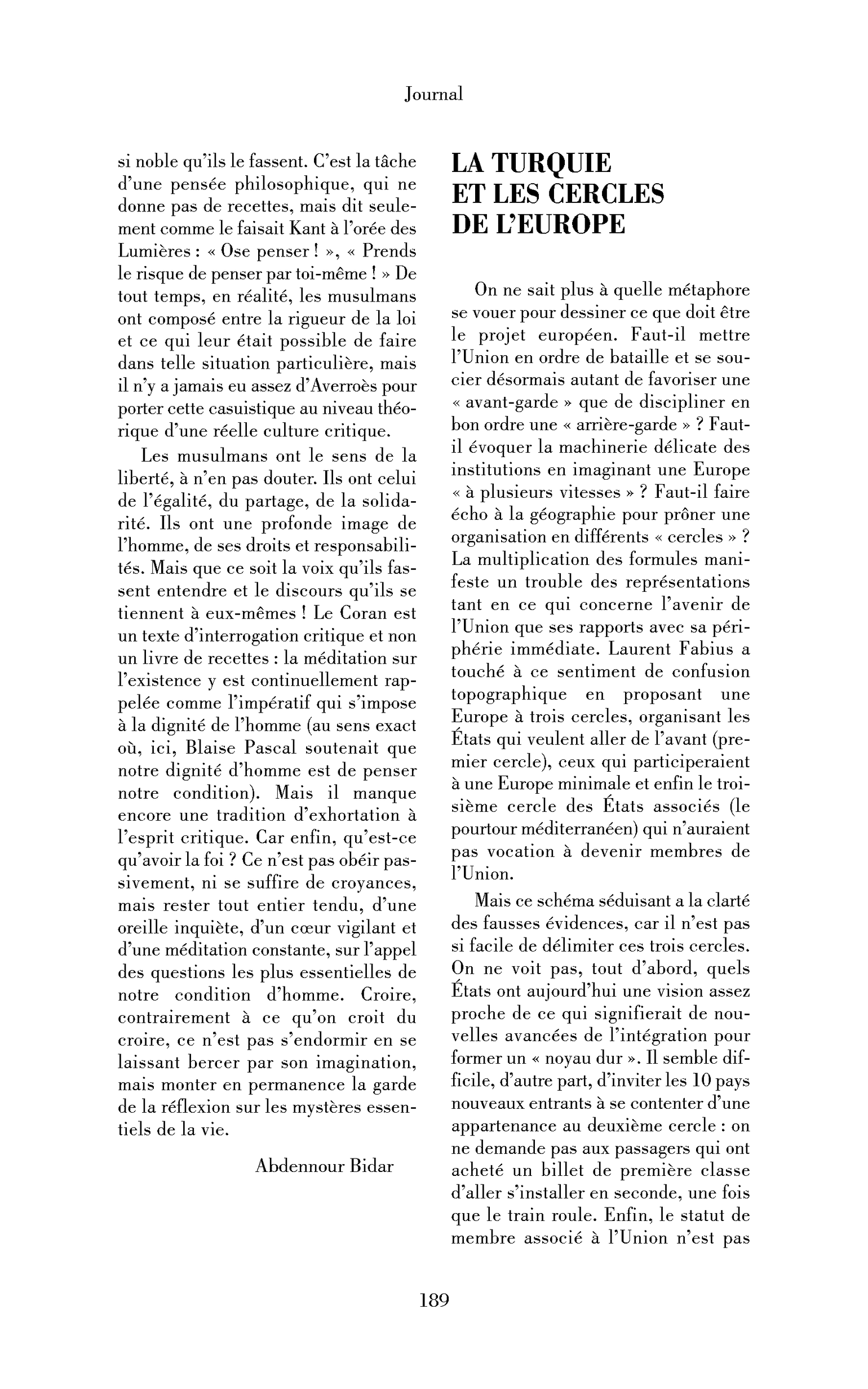La Turquie et les cercles de l’Europe