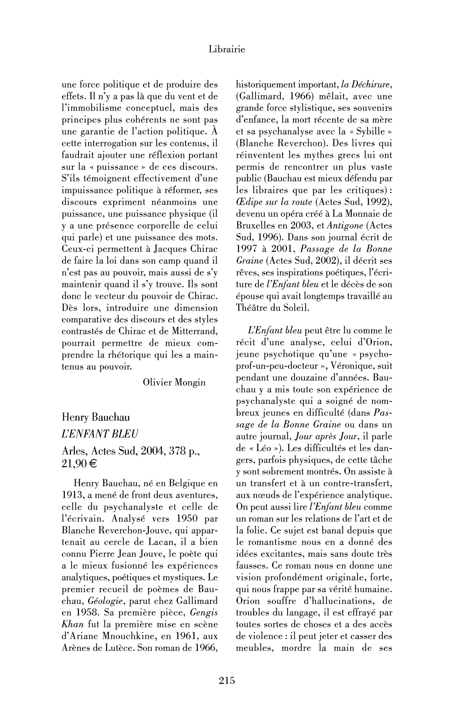 Henry Bauchau: l’Enfant bleu