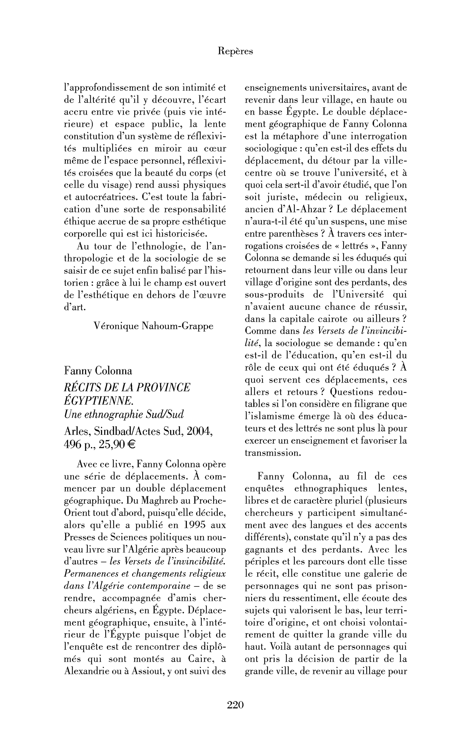 Fanny Colonna: Récits de la province égyptienne.