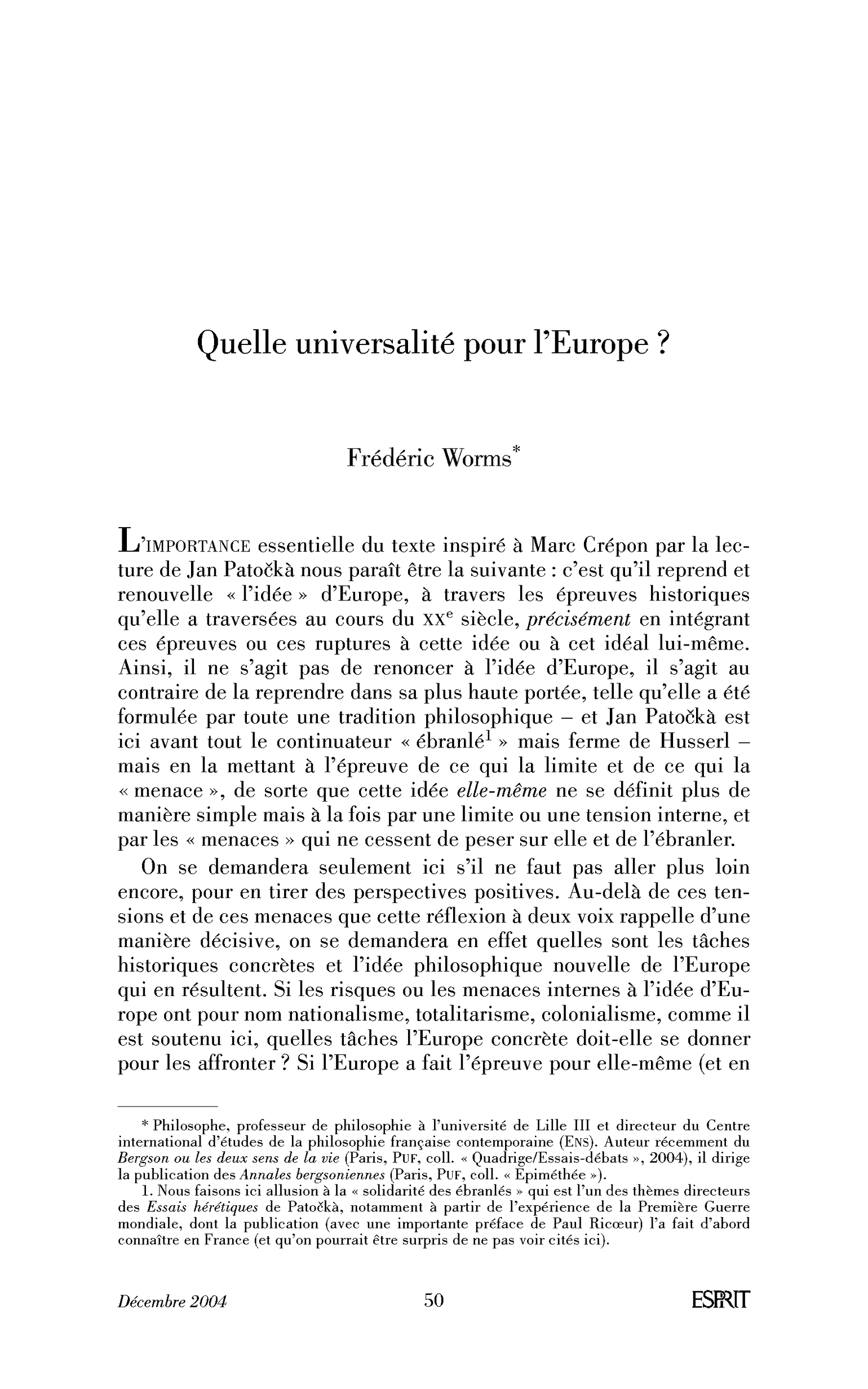 Quelle universalité pour l’Europe ?