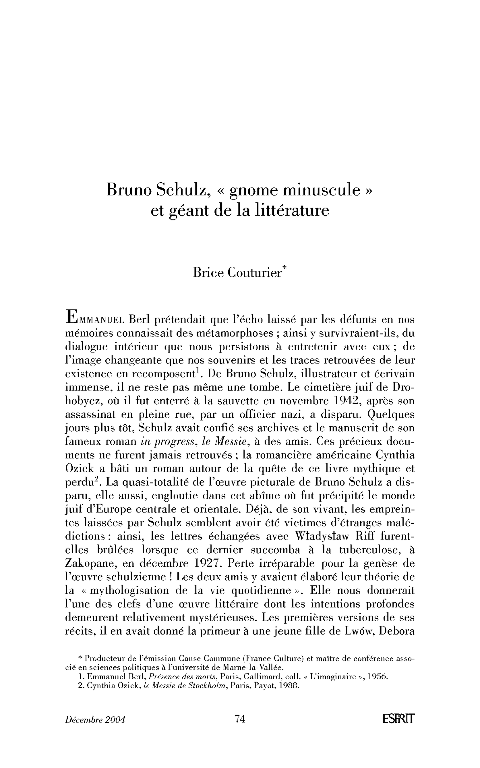 Bruno Schulz, « gnome minuscule » et géant de la littérature