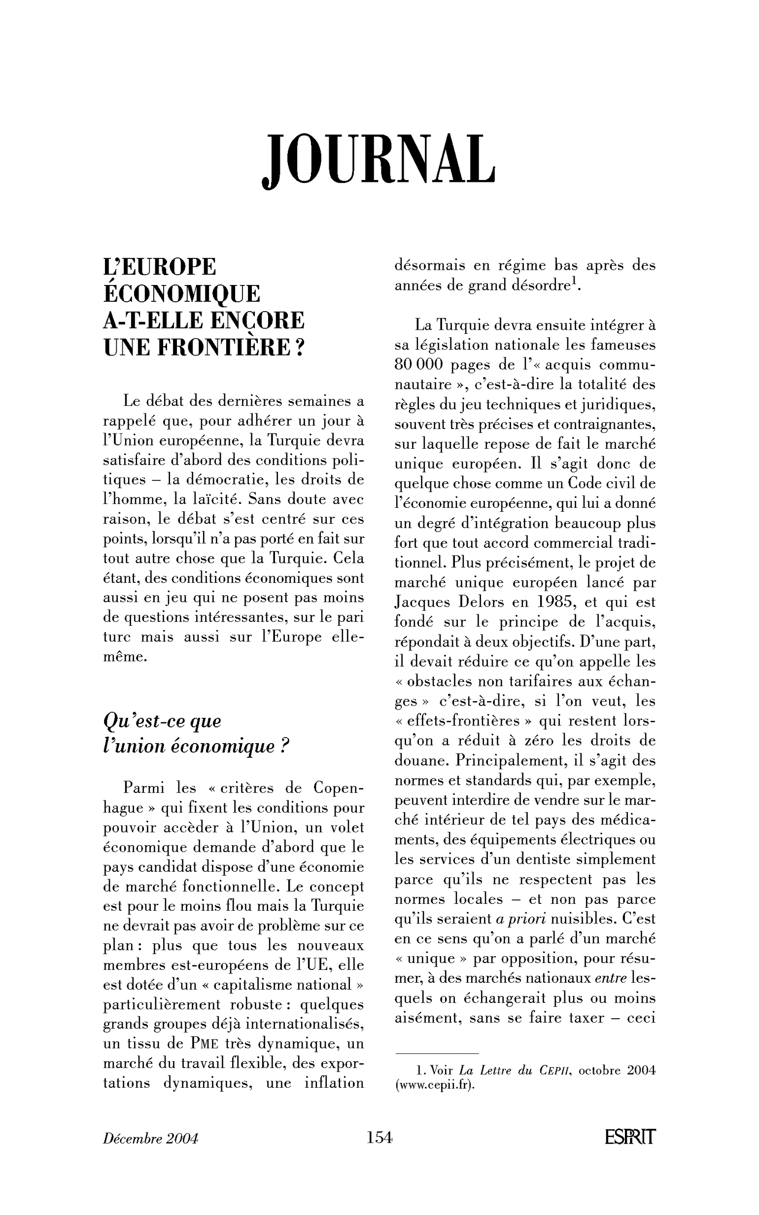 L’Europe économique a-t-elle encore une frontière?