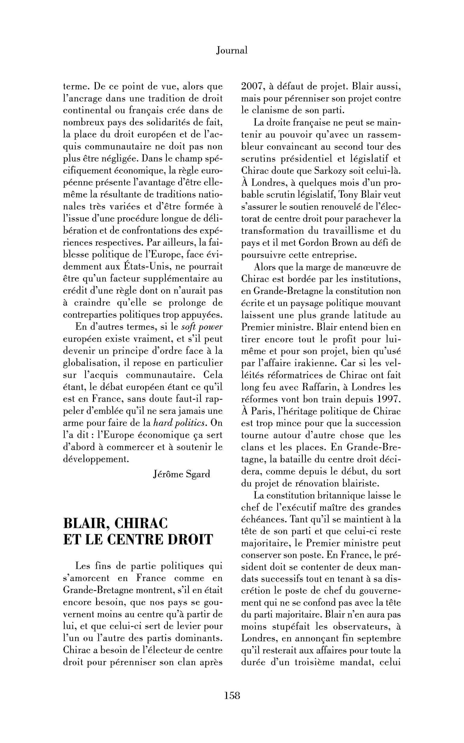 Blair, Chirac et le centre droit