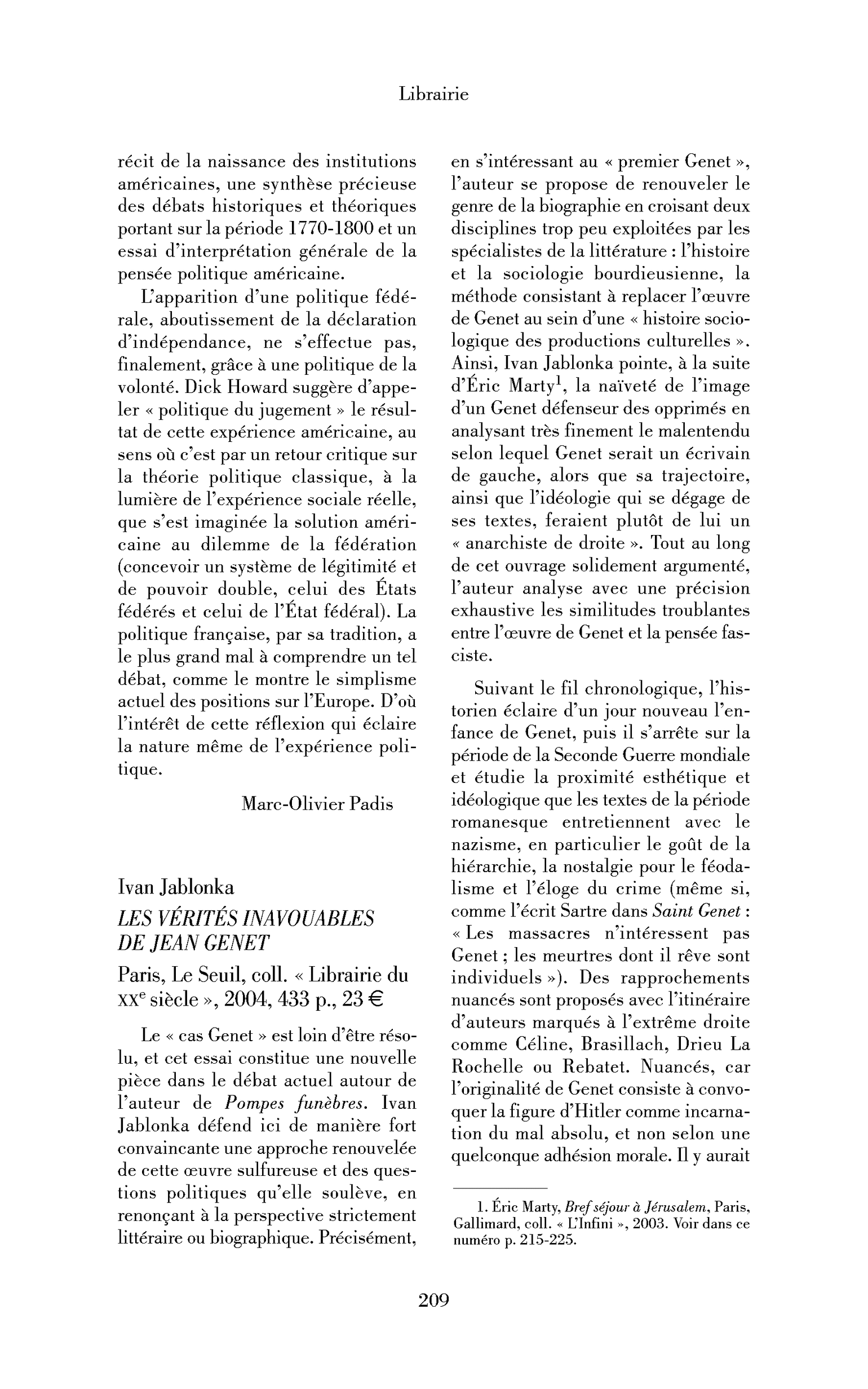 Ivan Jablonka: les Vérités inavouables de Jean Genet