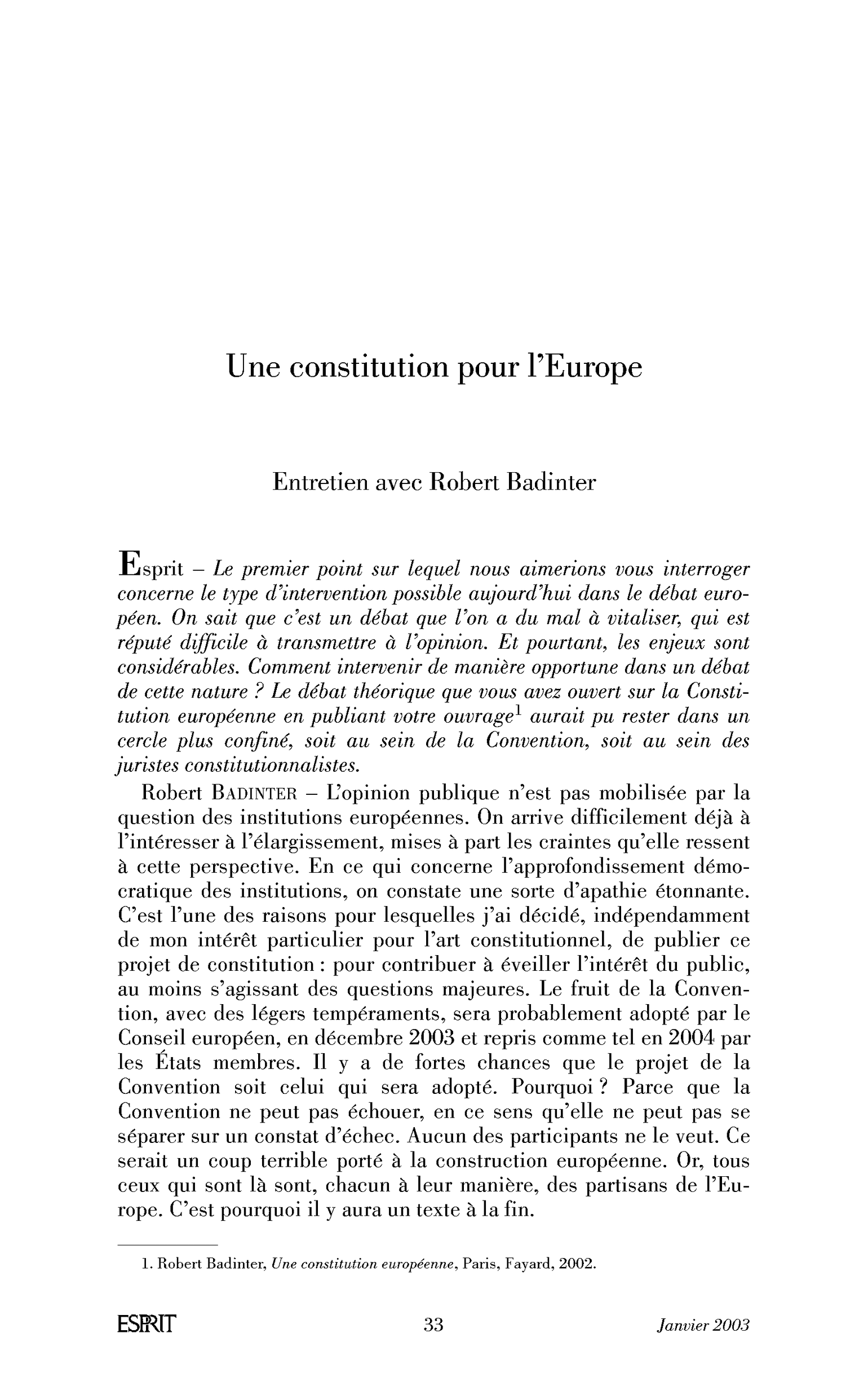 Une constitution pour l’Europe. (Entretien)