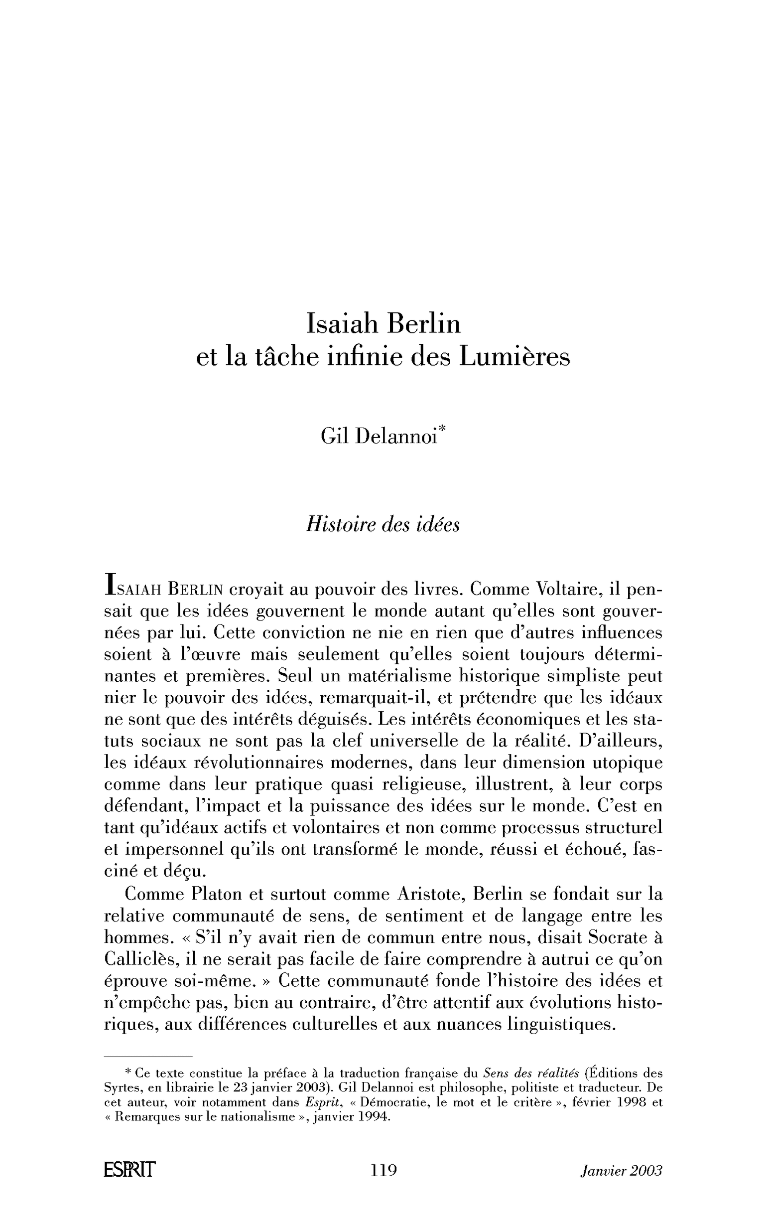 Isaiah Berlin et la tâche infinie des Lumières