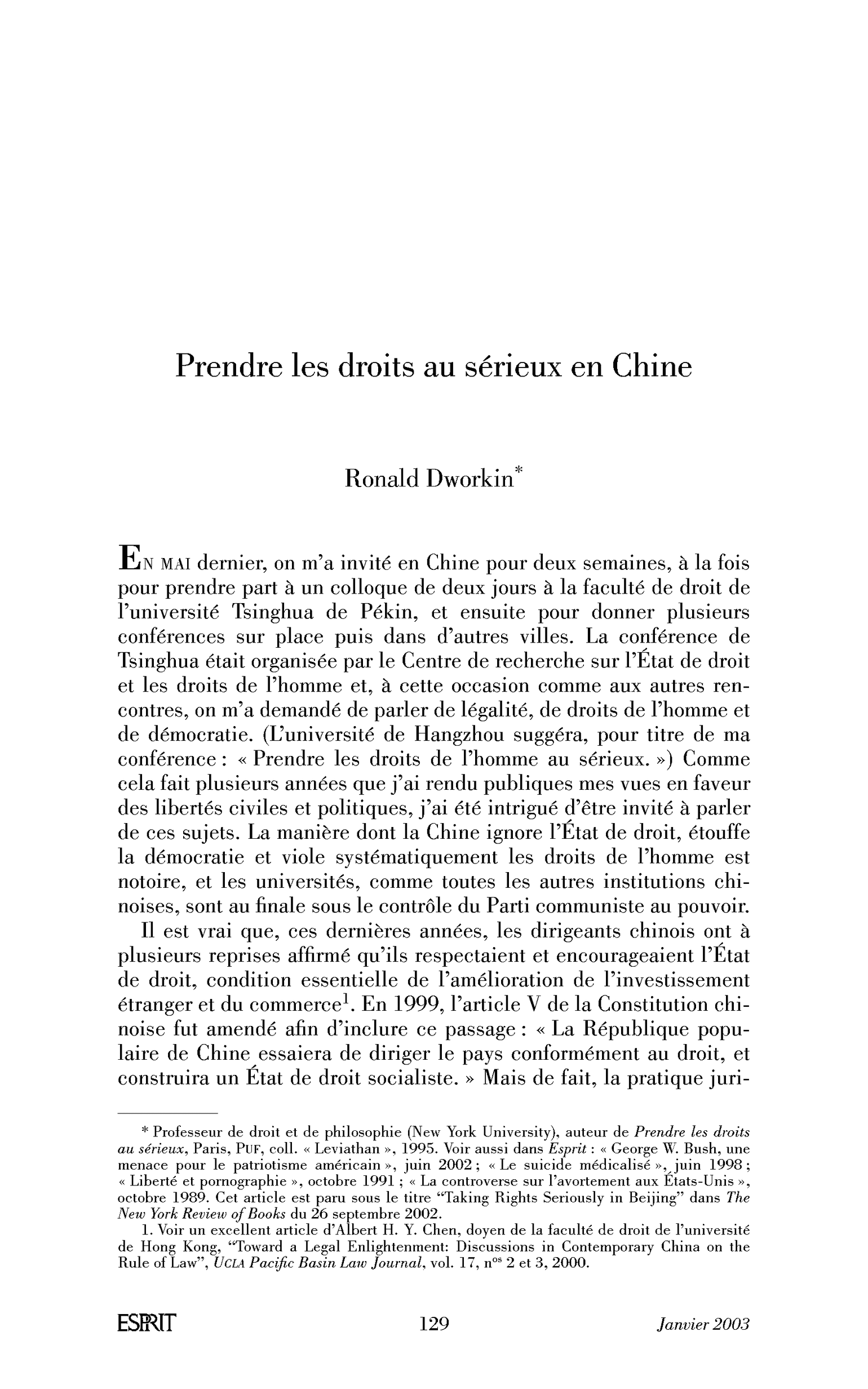 Prendre les droits au sérieux en Chine