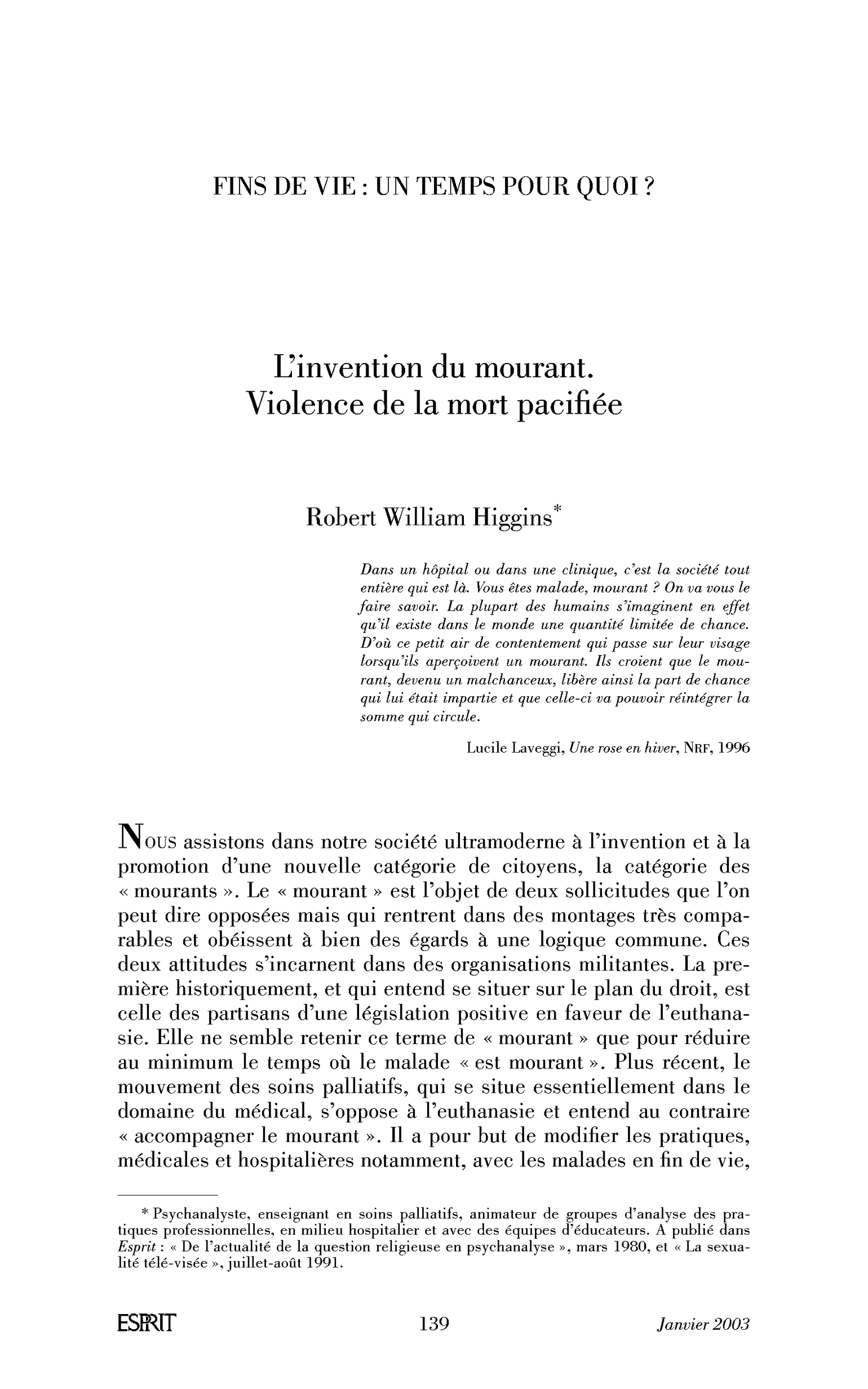 L’invention du mourant. Violence de la mort pacifiée