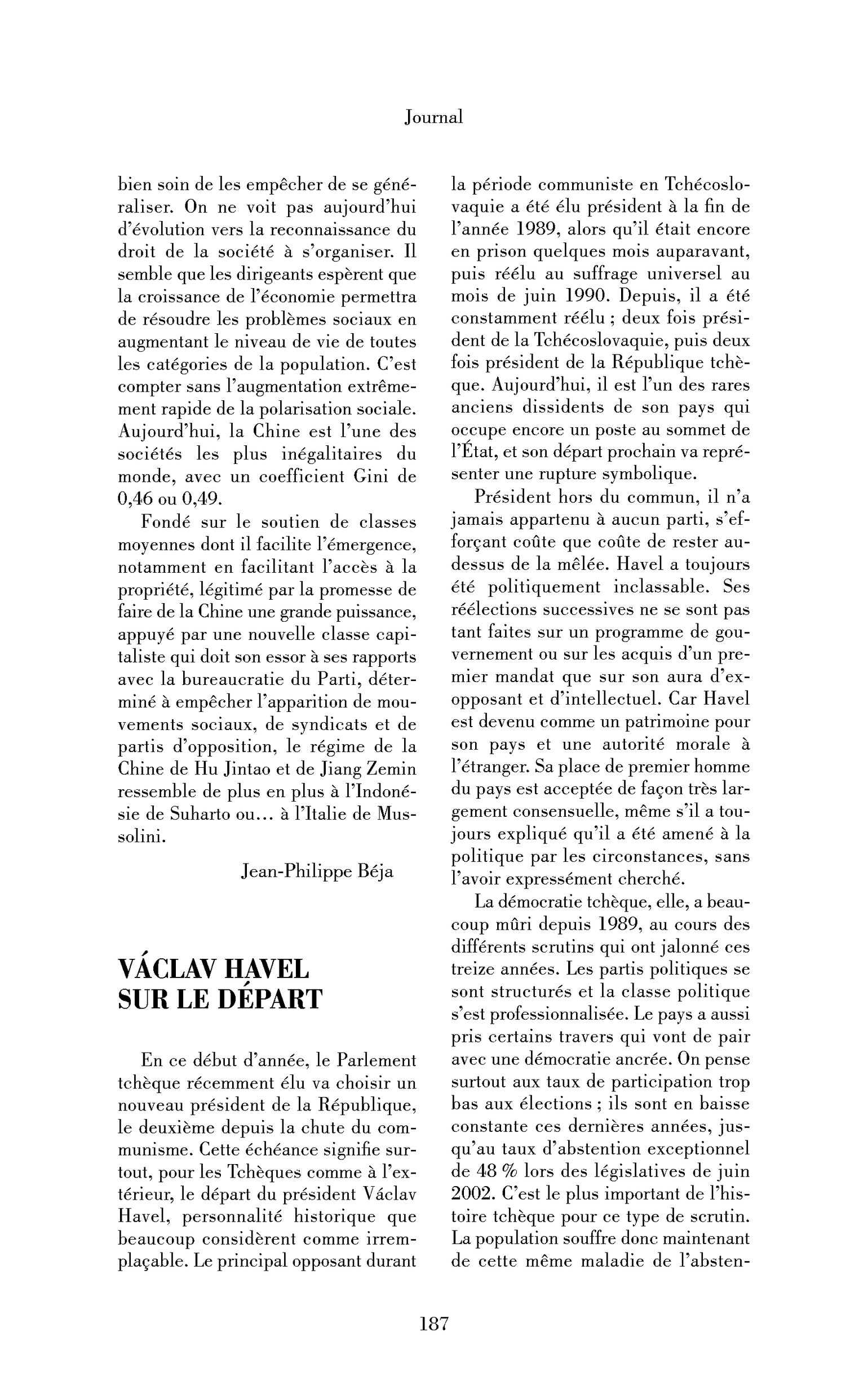 Václav Havel sur le départ