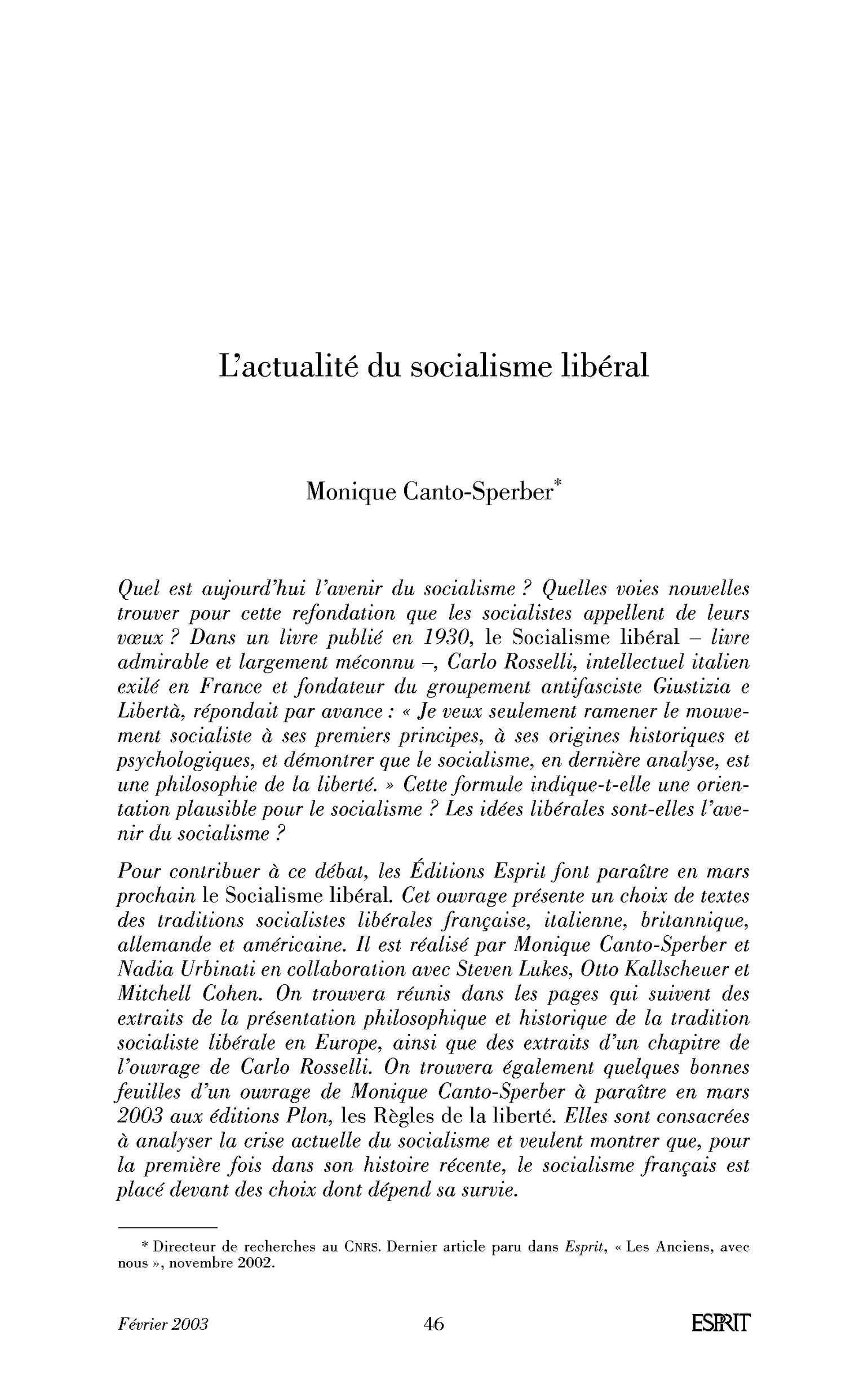 L’actualité du socialisme libéral