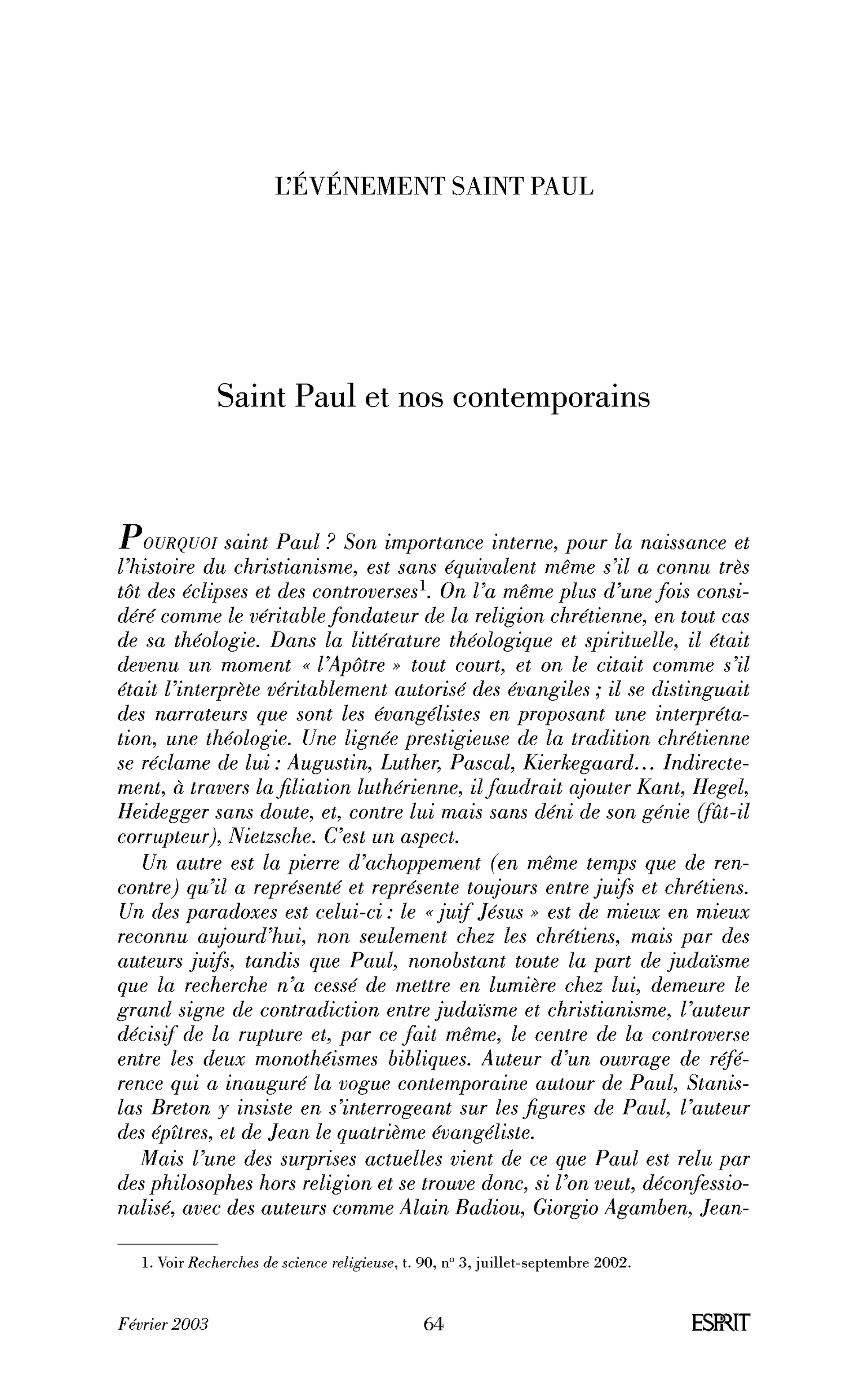 Introduction: Saint Paul et nos contemporains