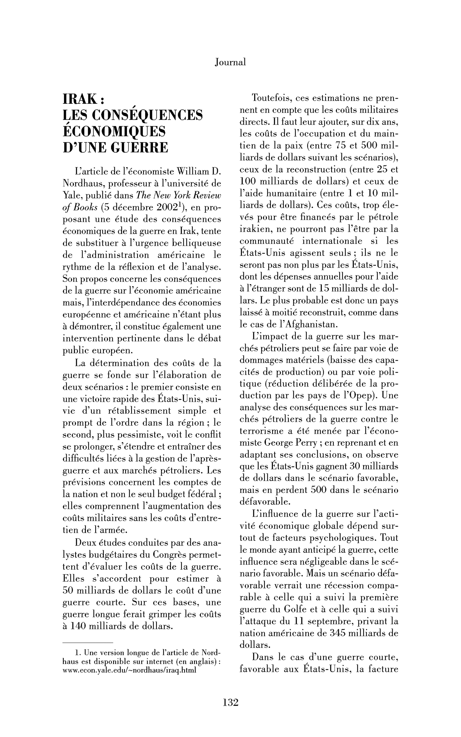 Irak: les conséquences économiques d’une guerre