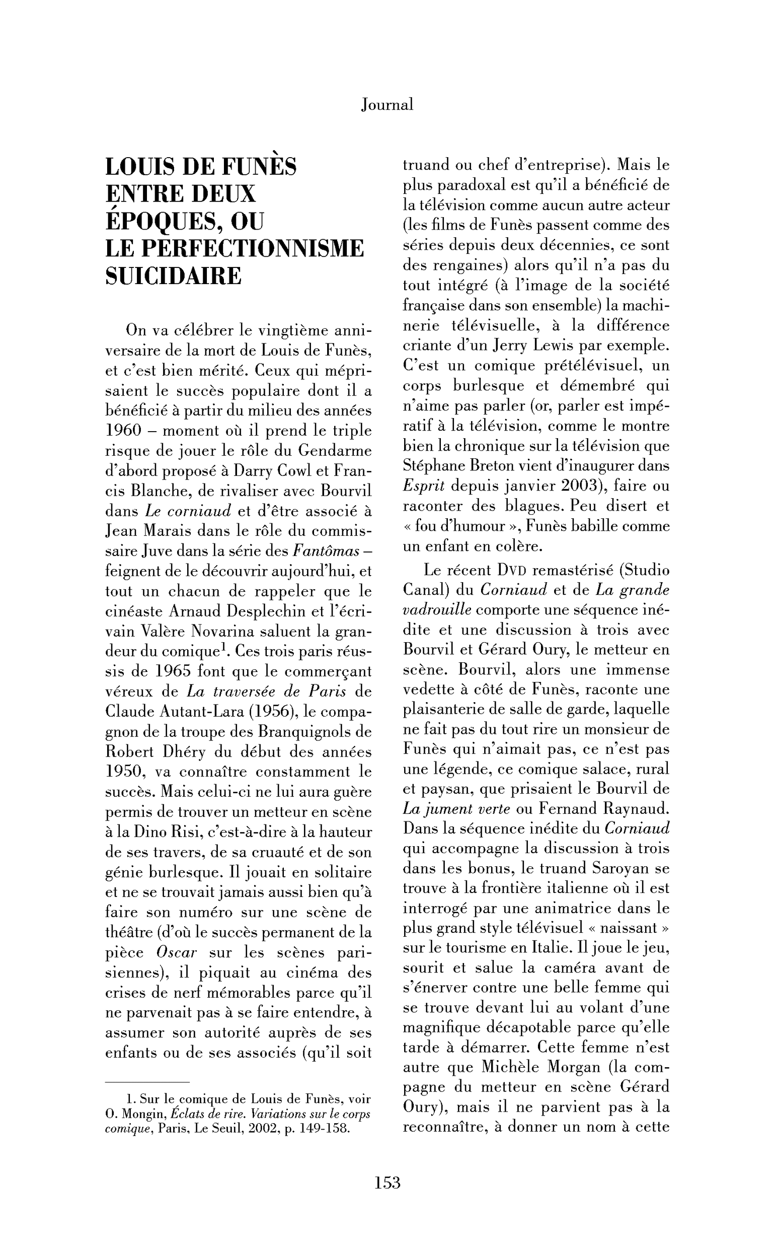 Louis de Funès entre deux époques, ou le perfectionnisme suicidaire