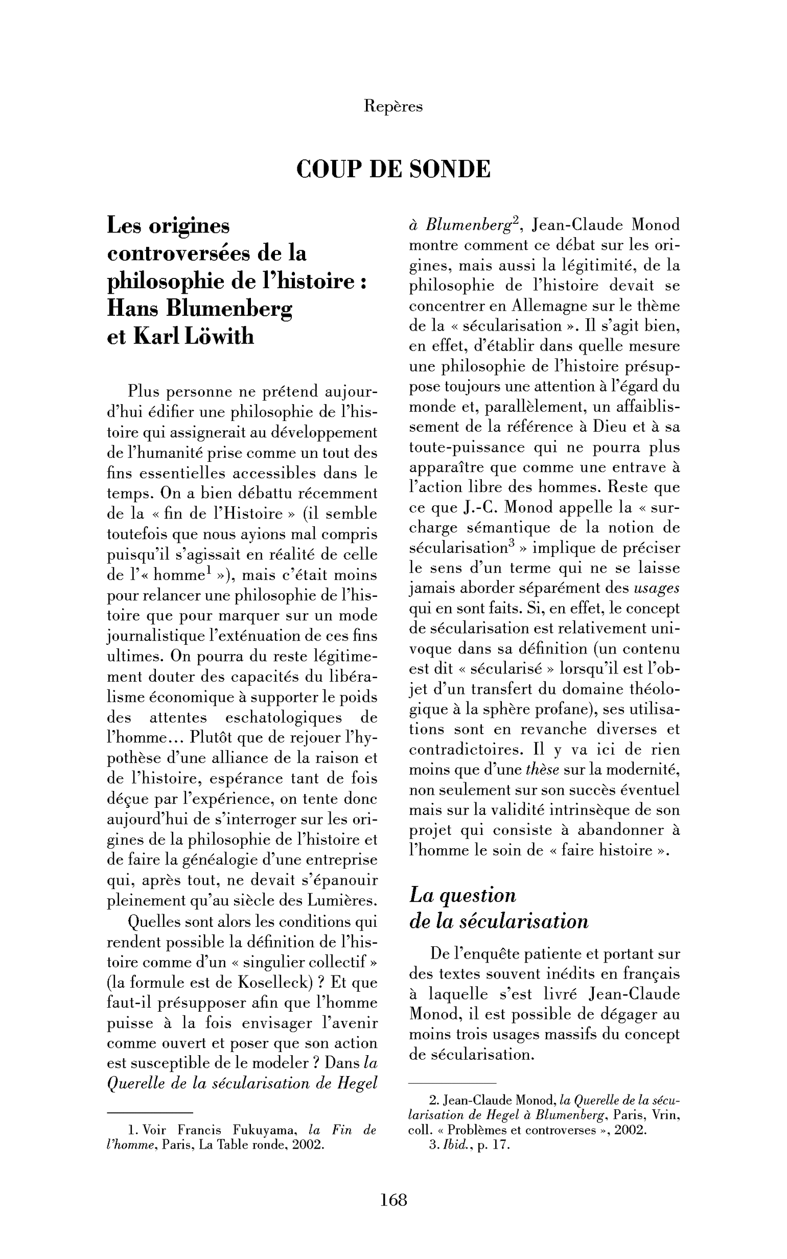 Les origines controversées de la philosophie de l’histoire: Hans Blumenberg et Karl Löwith