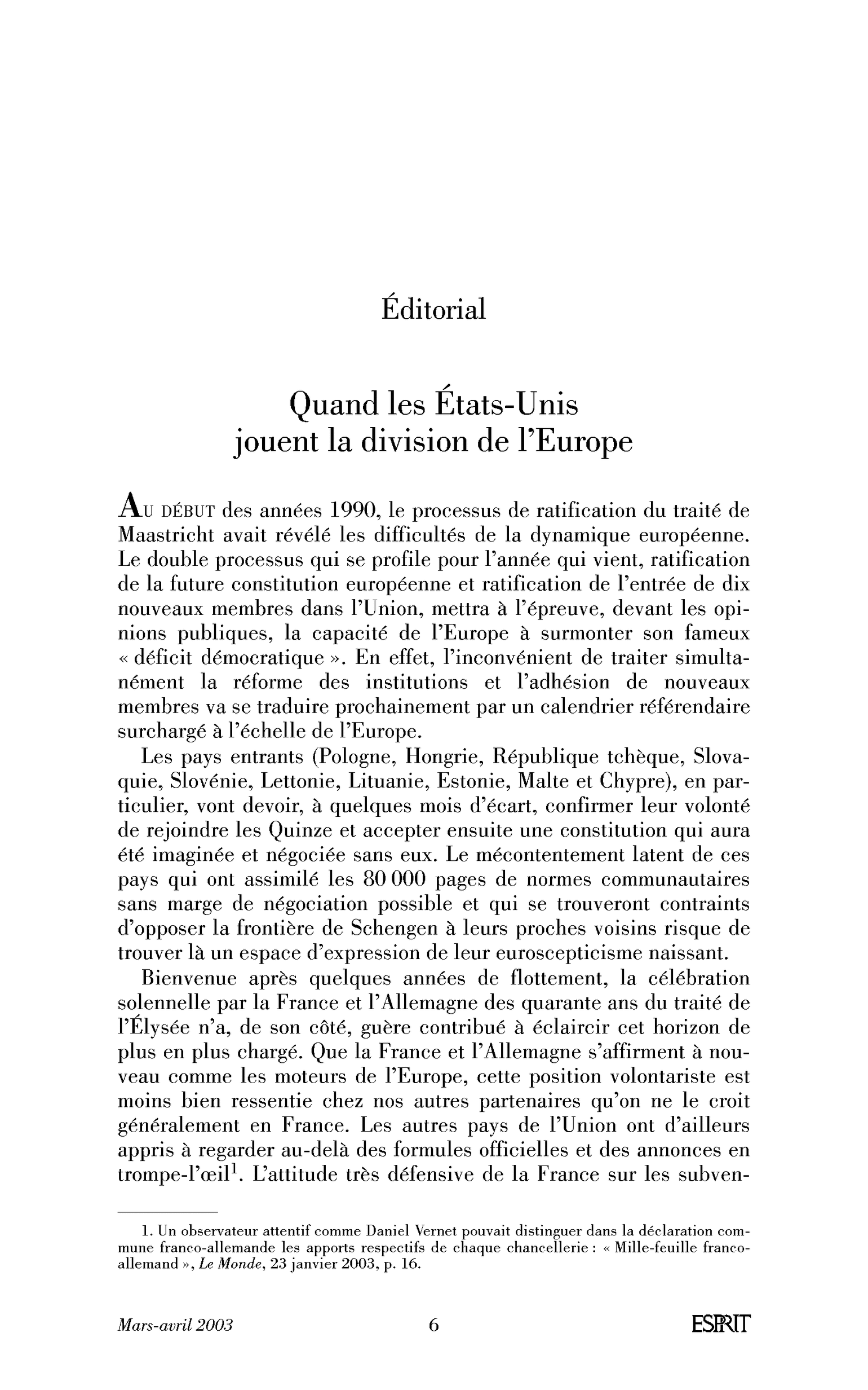 Quand les États-Unis jouent la division de l’Europe