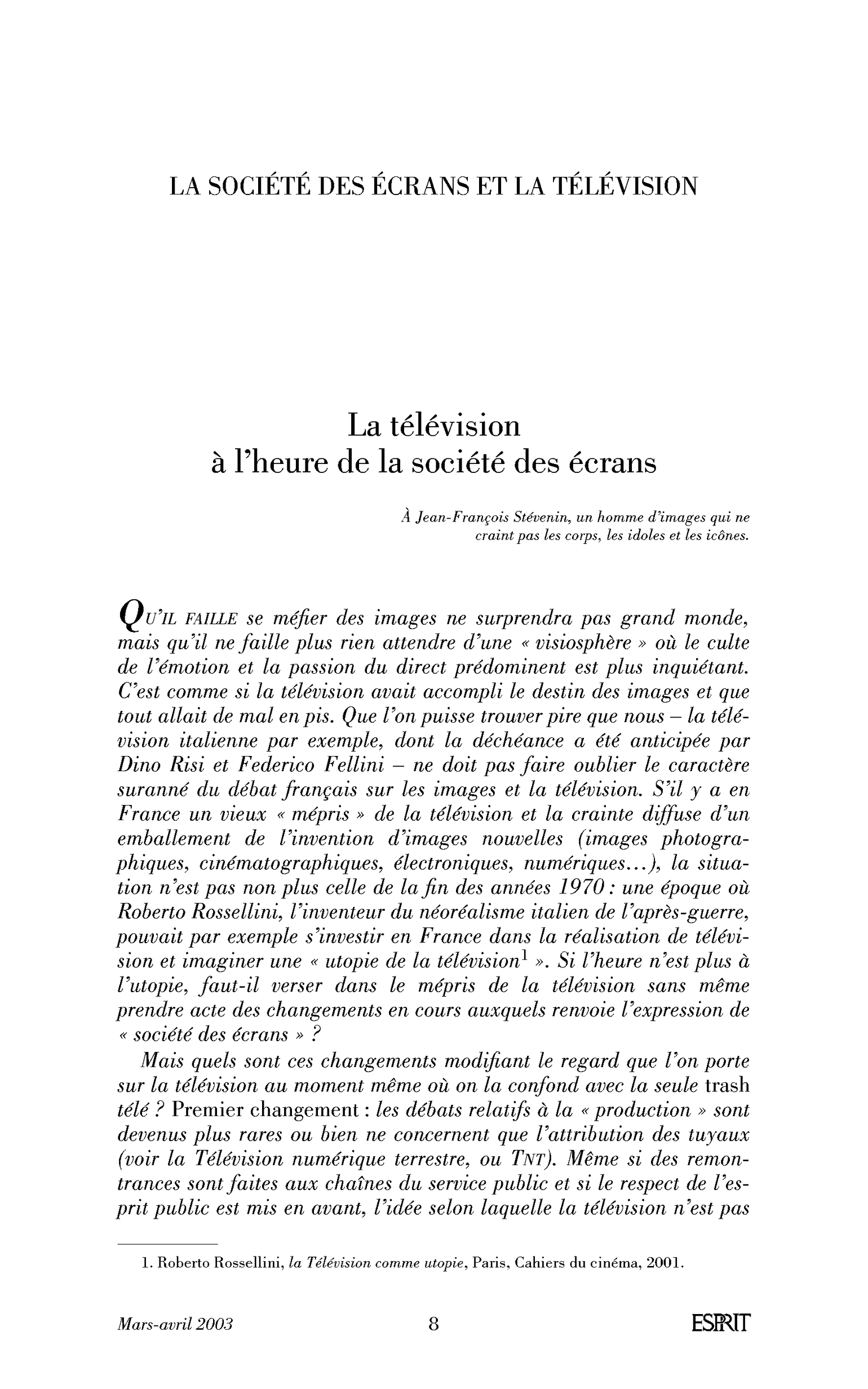 Introduction: La télévision à l’heure de la société des écrans