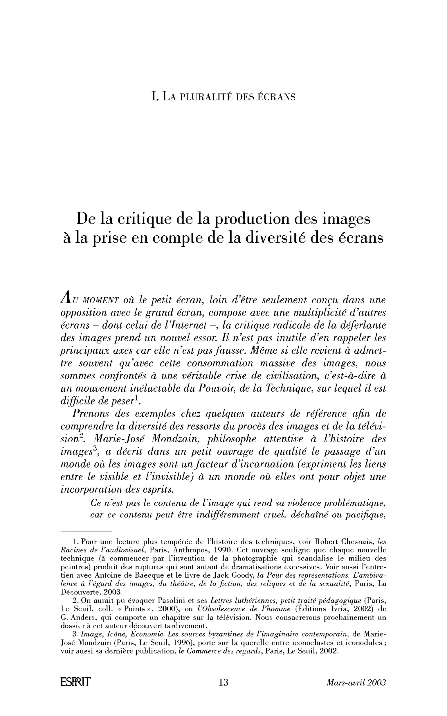Introduction: De la critique de la production des images à la prise en compte de la diversité des écrans