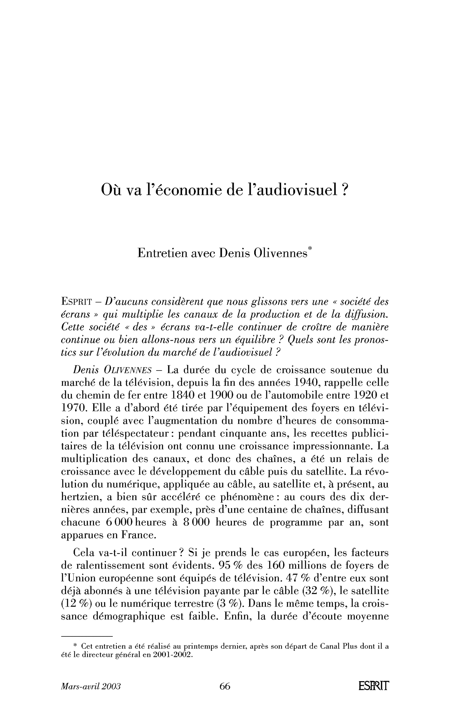 Où va l’économie de l’audiovisuel?