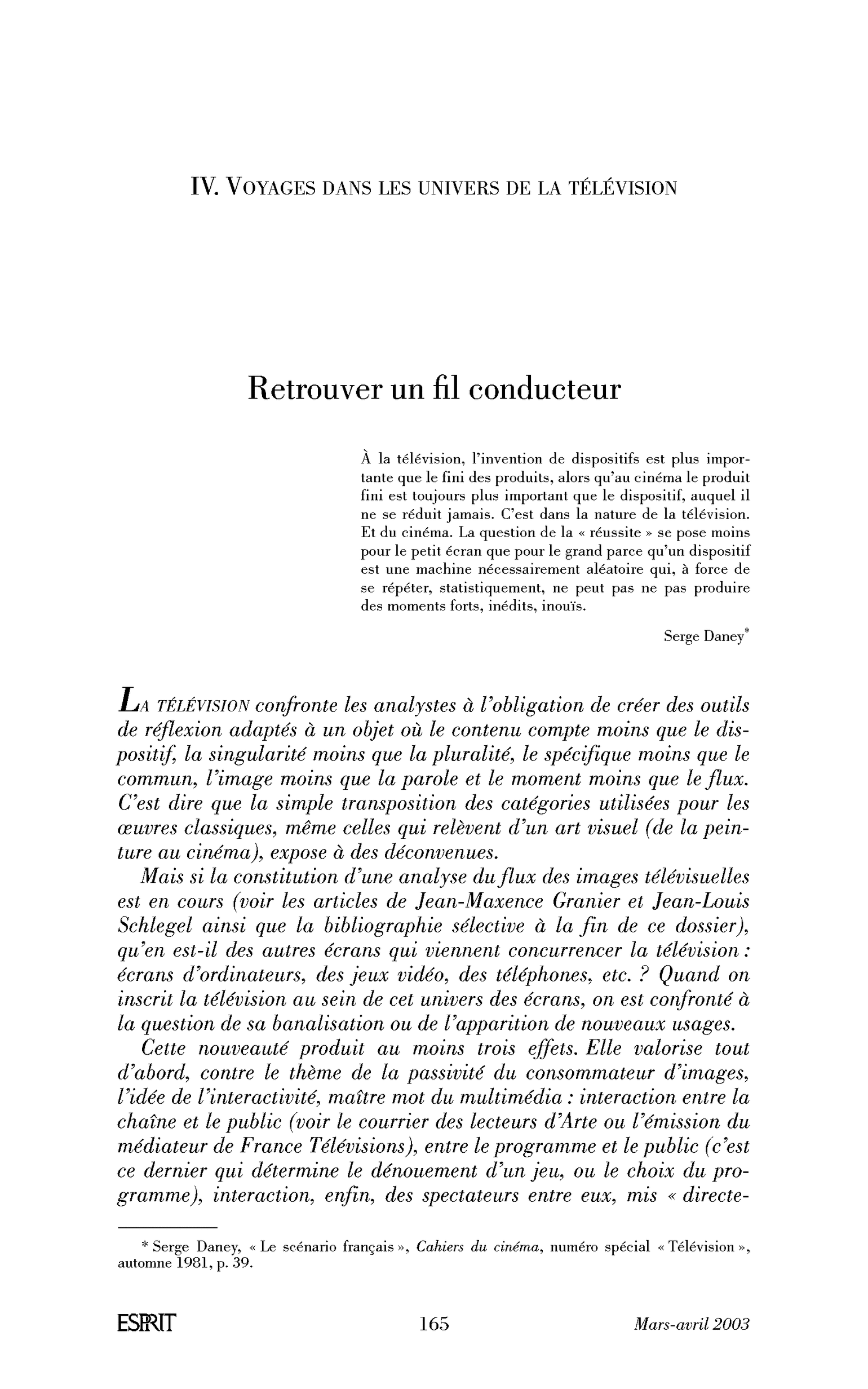 Introduction: Retrouver un fil conducteur