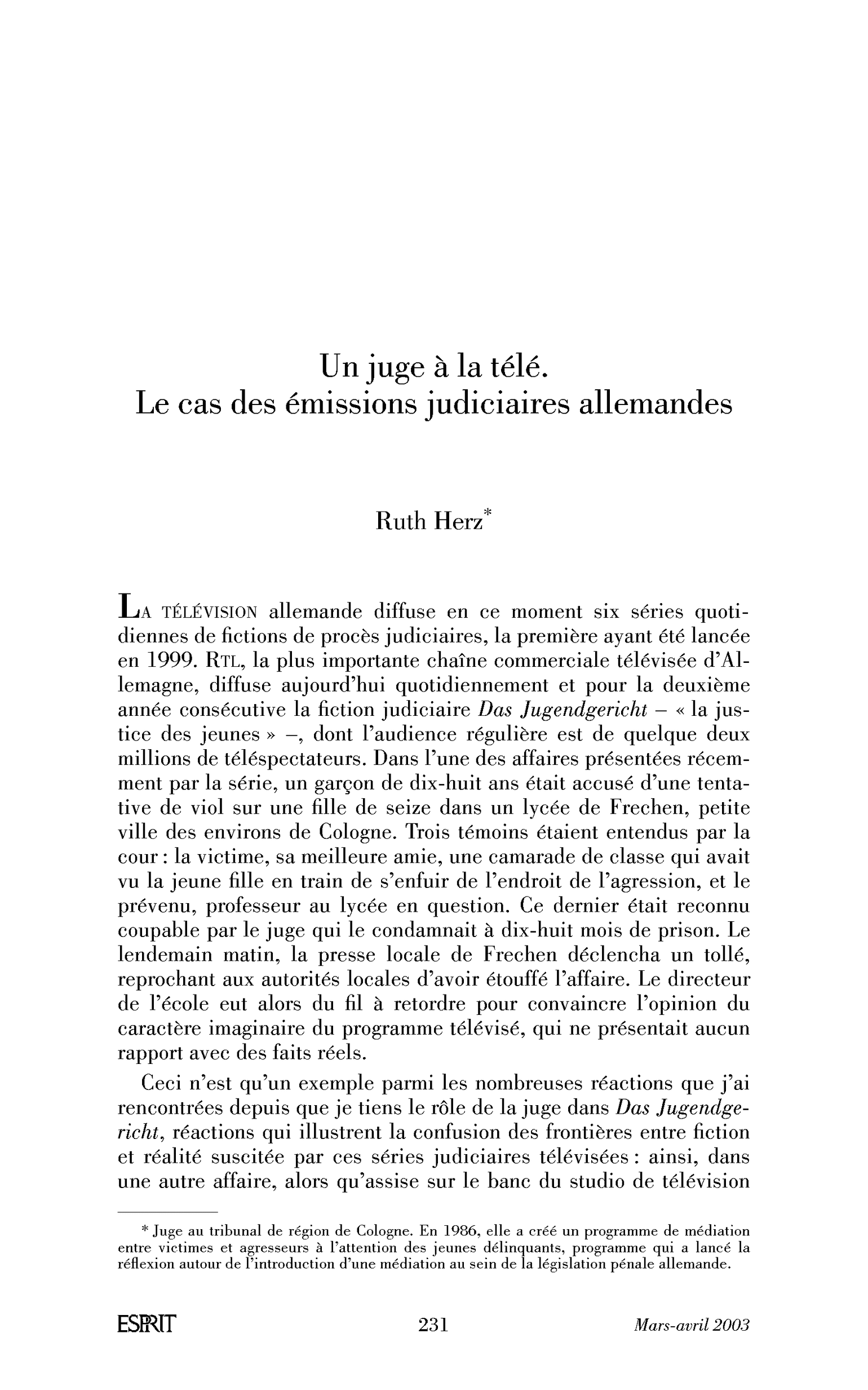 Un juge à la télé. Le cas des émissions judiciaires allemandes