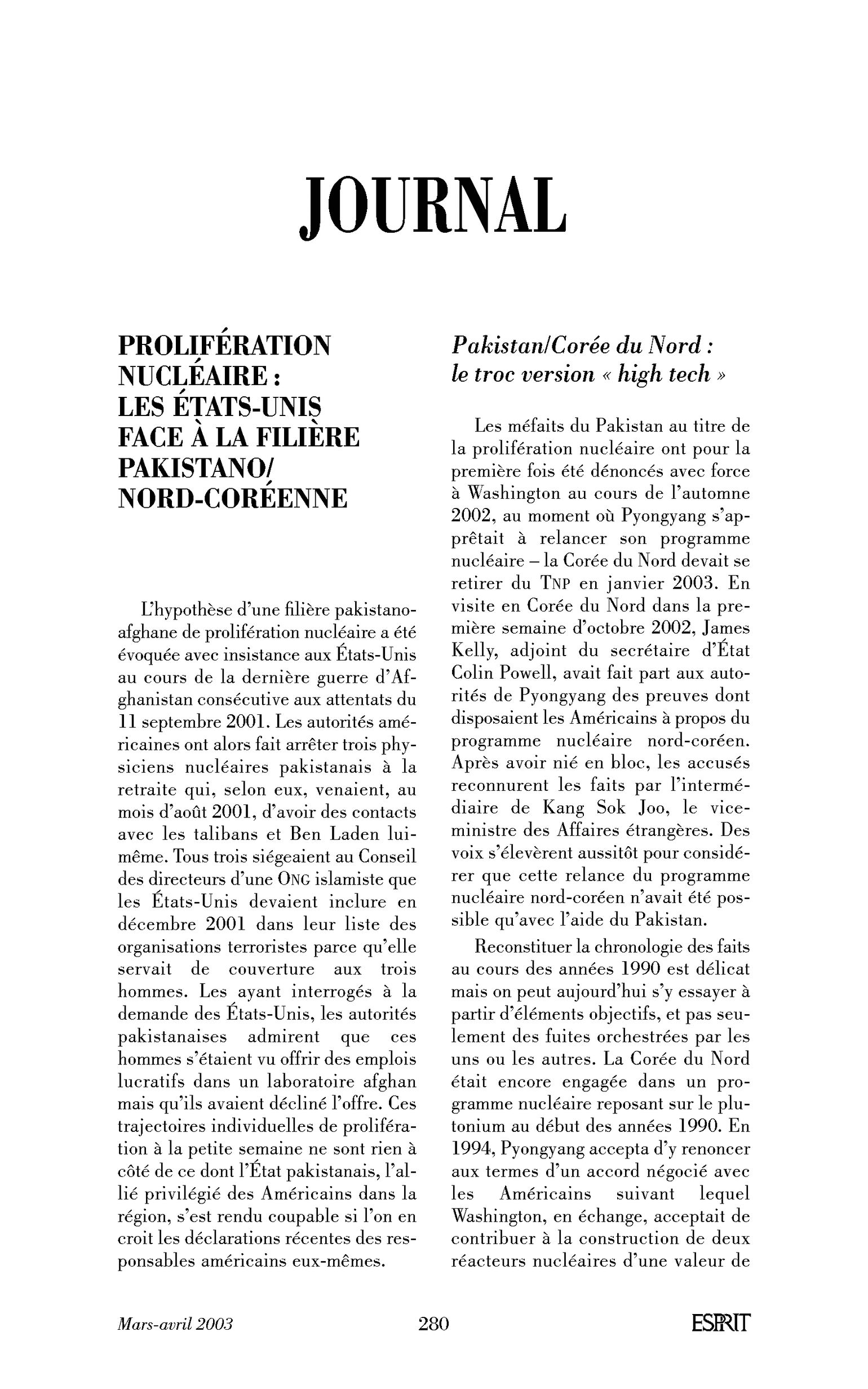 Prolifération nucléaire: les États-Unis face à la filière pakistano/nord-coréenne