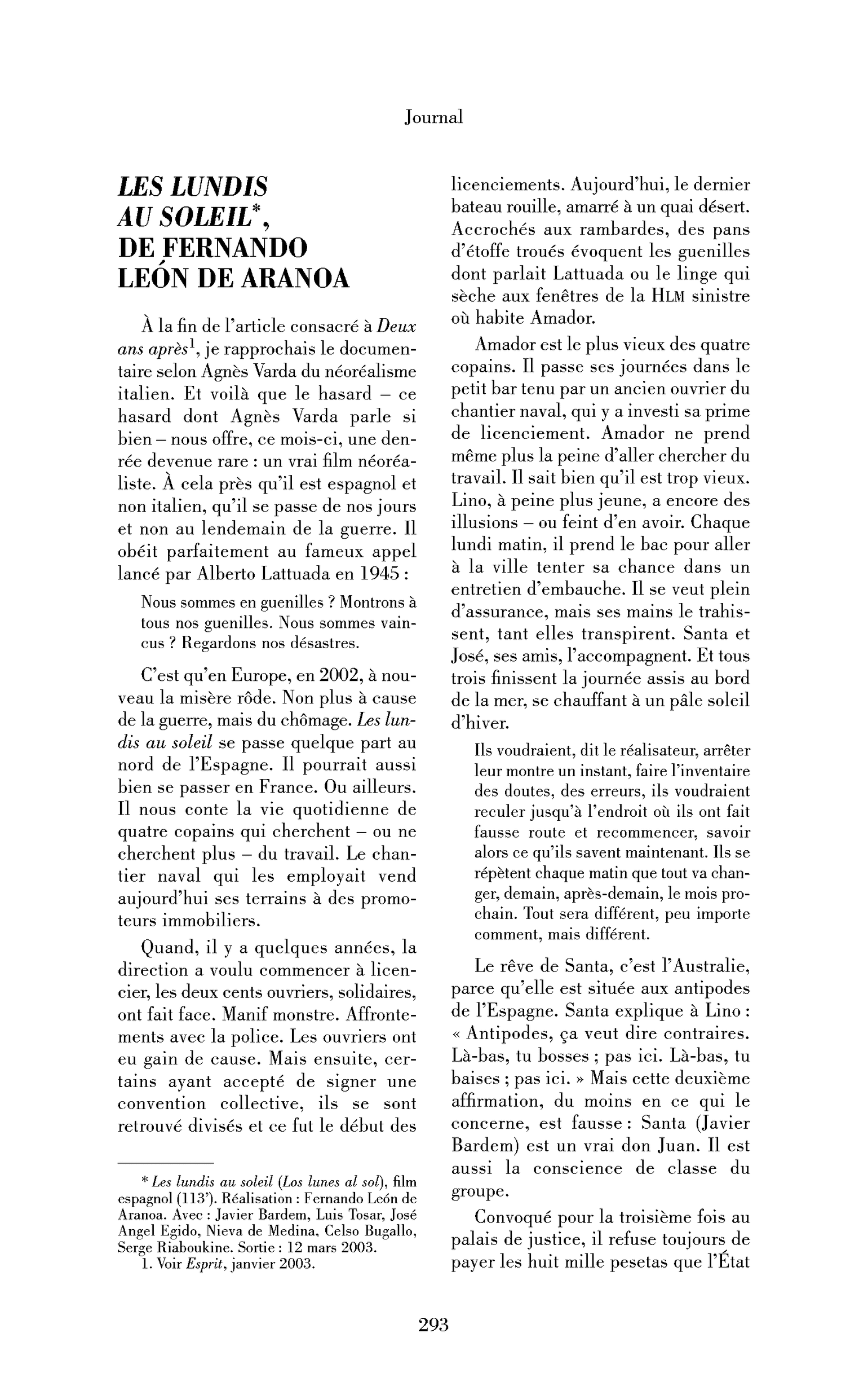Les lundis au soleil, de Fernando León de Aranoa