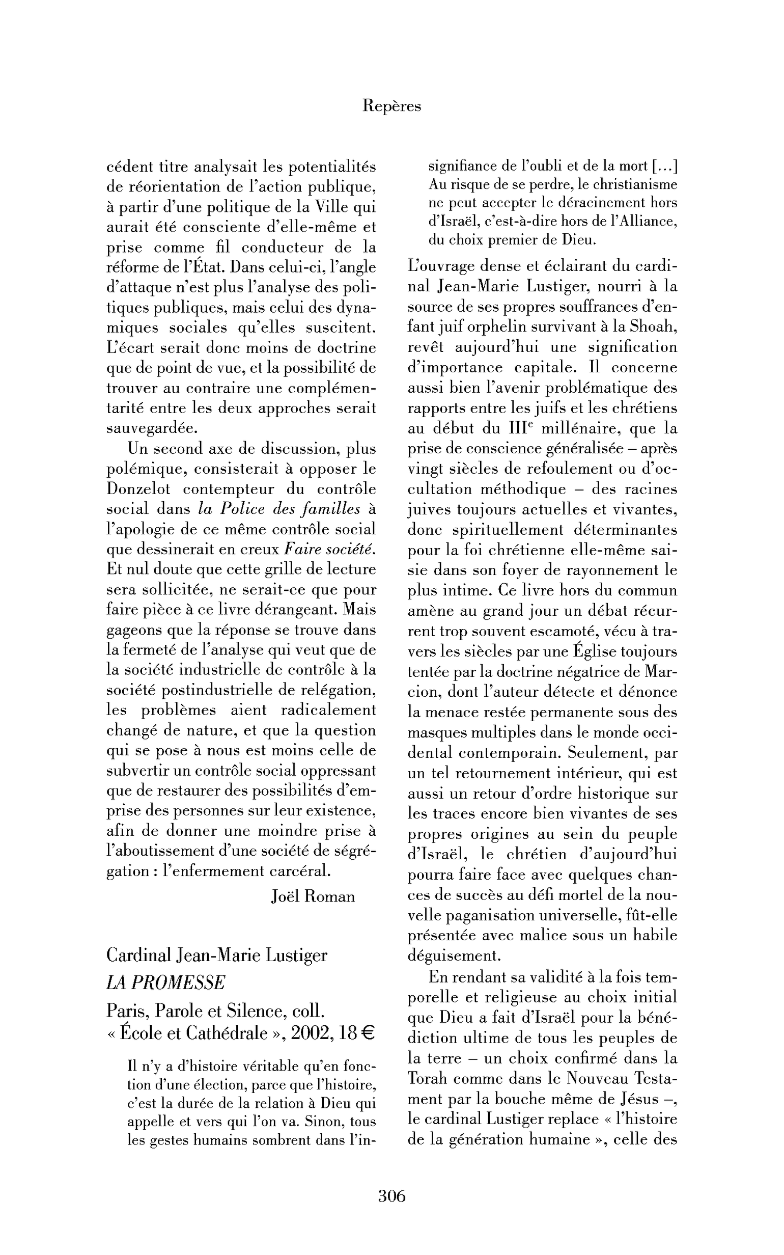 Cardinal Jean-Marie Lustiger: la Promesse
