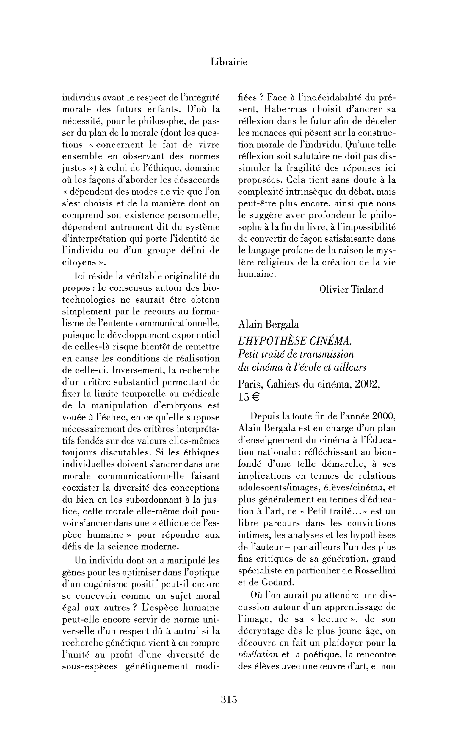 Alain Bergala: l’Hypothèse cinéma