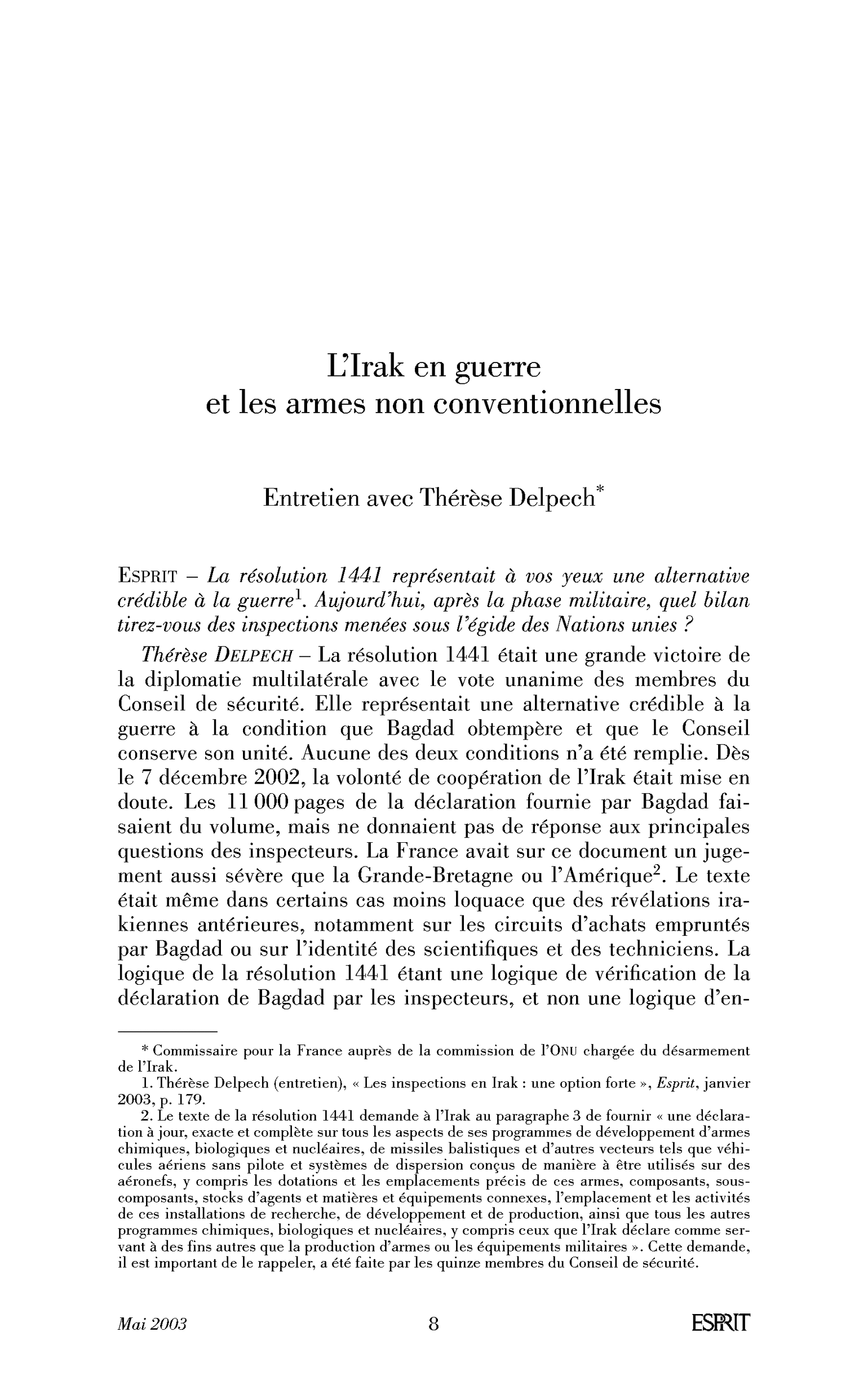 L’Irak en guerre et les armes non conventionnelles. (Entretien)