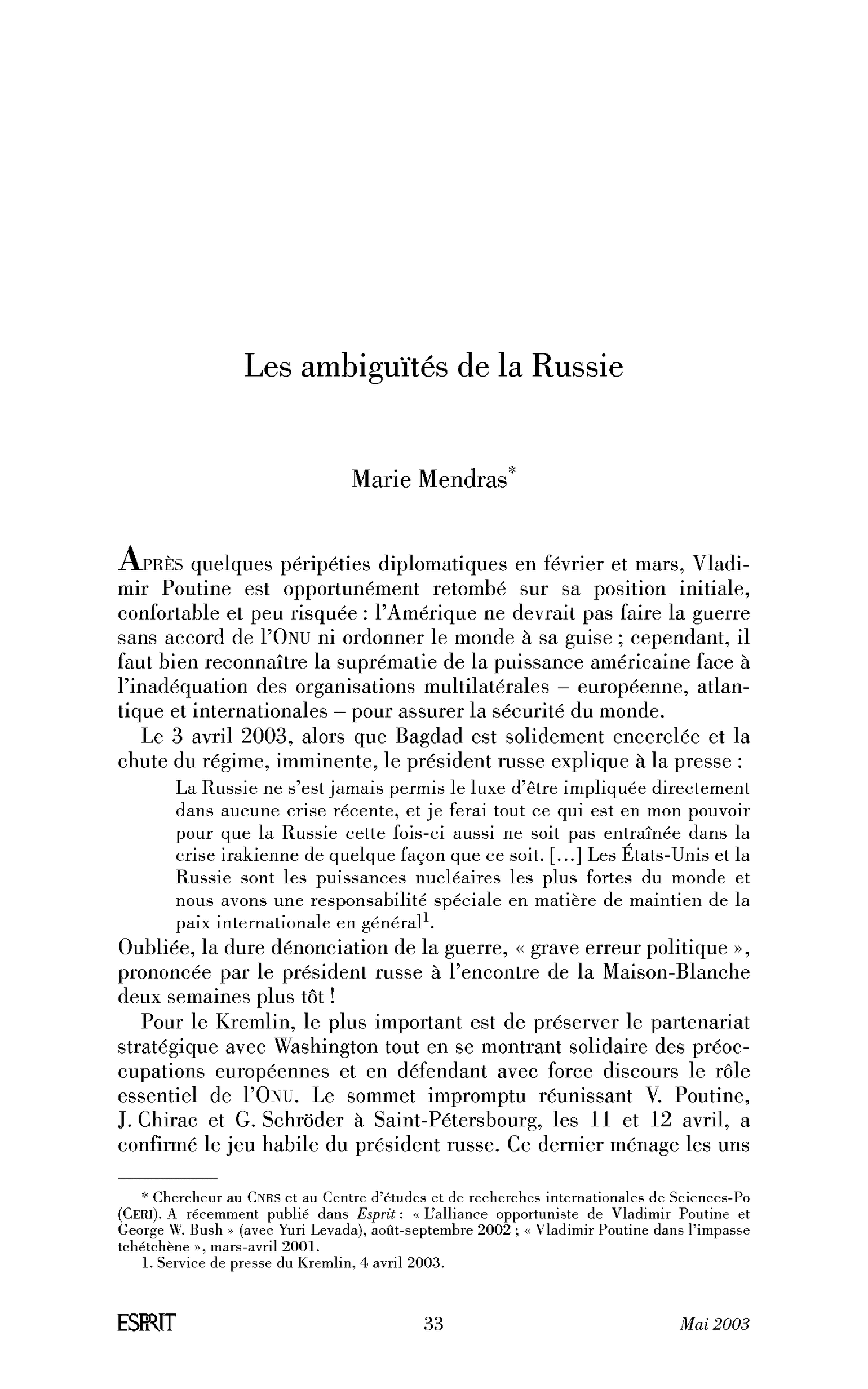 Les ambiguïtés de la Russie