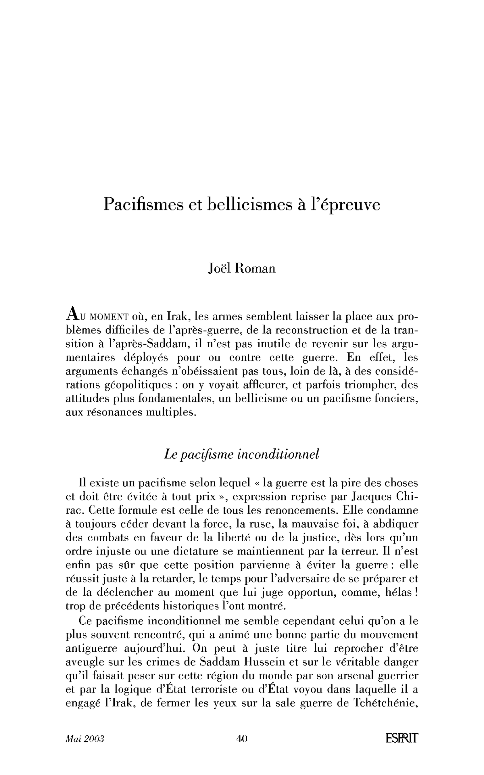 Pacifismes et bellicismes à l’épreuve