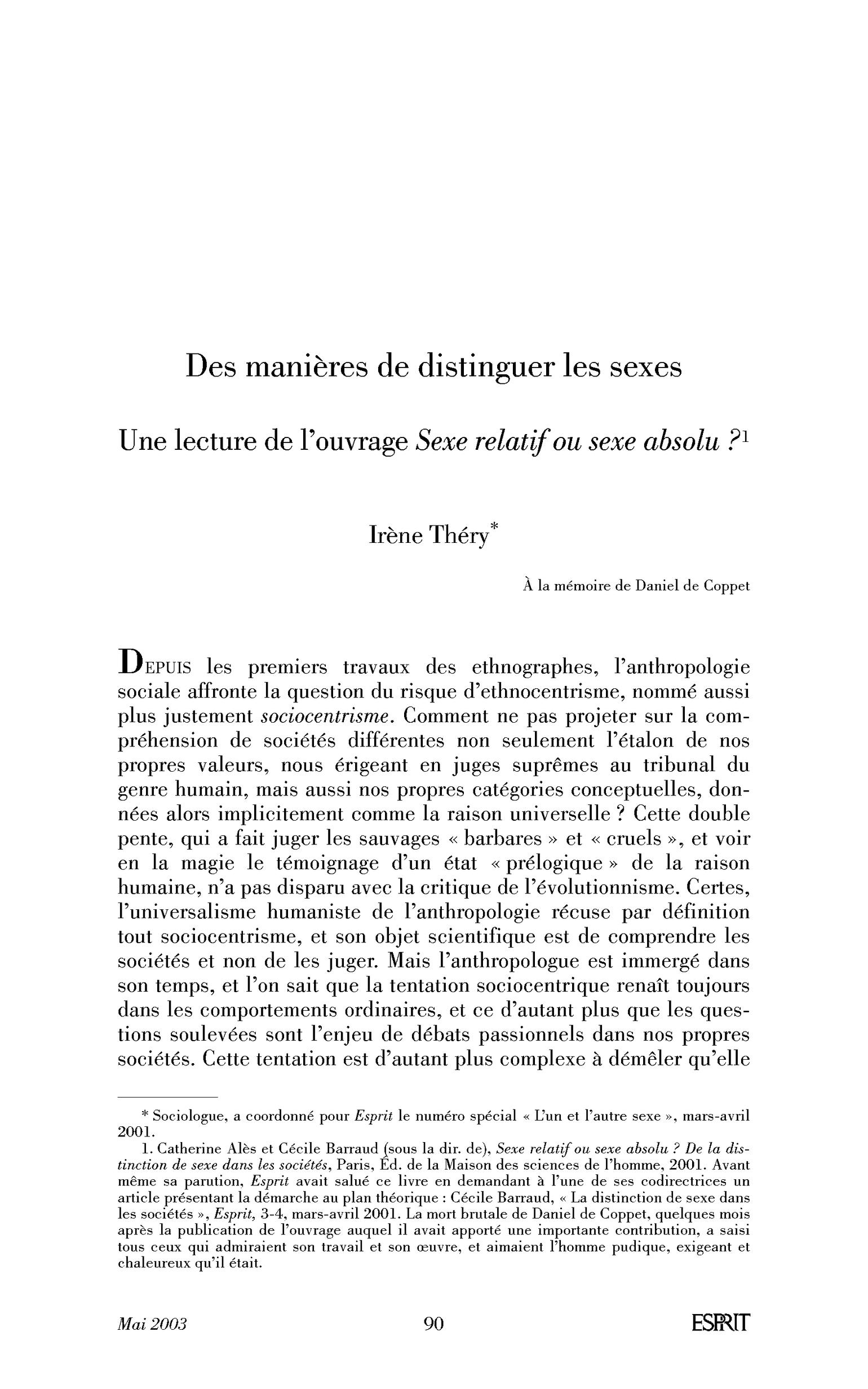 Des manières de distinguer les sexes