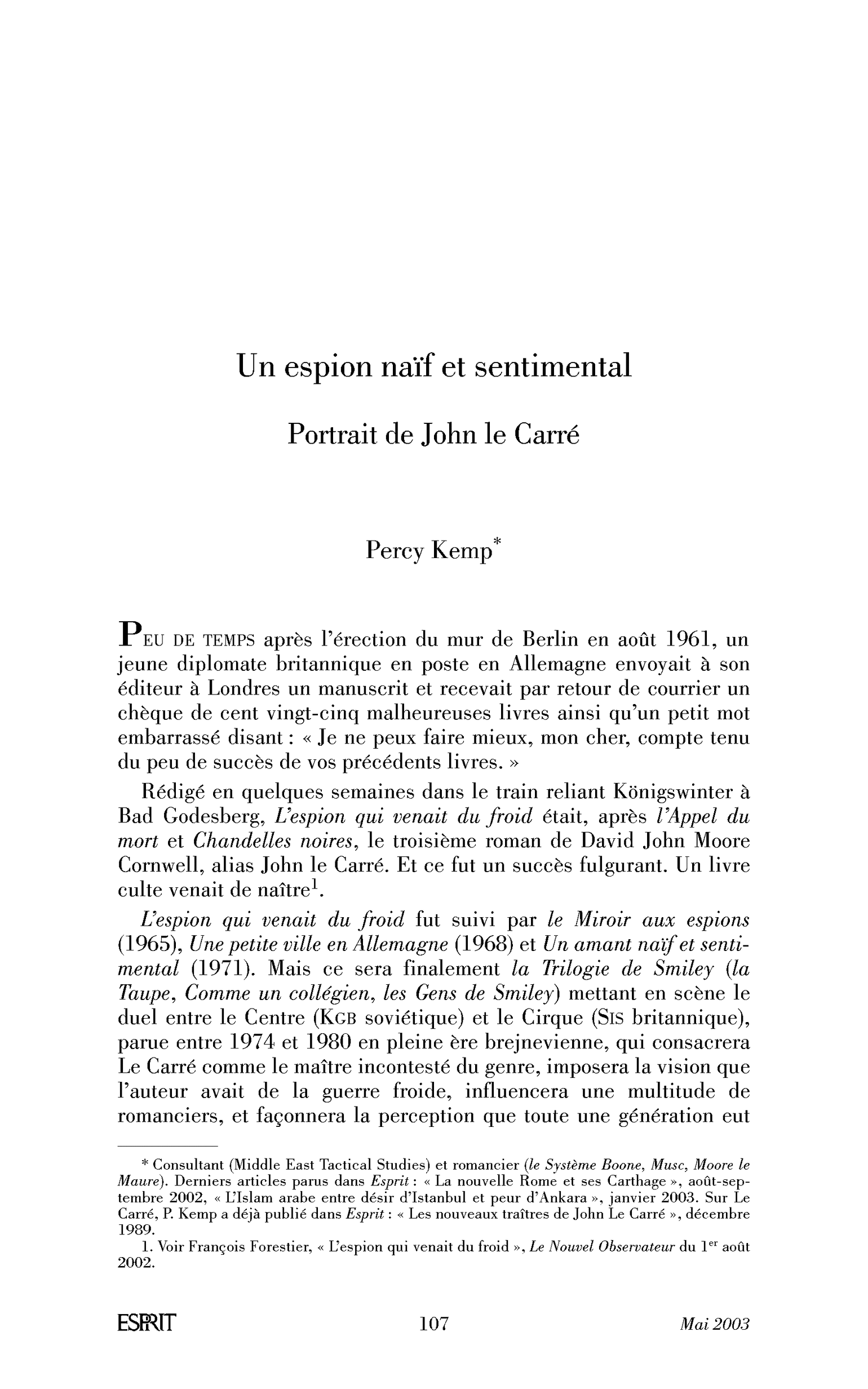 Un espion naïf et sentimental. Portrait de John le Carré