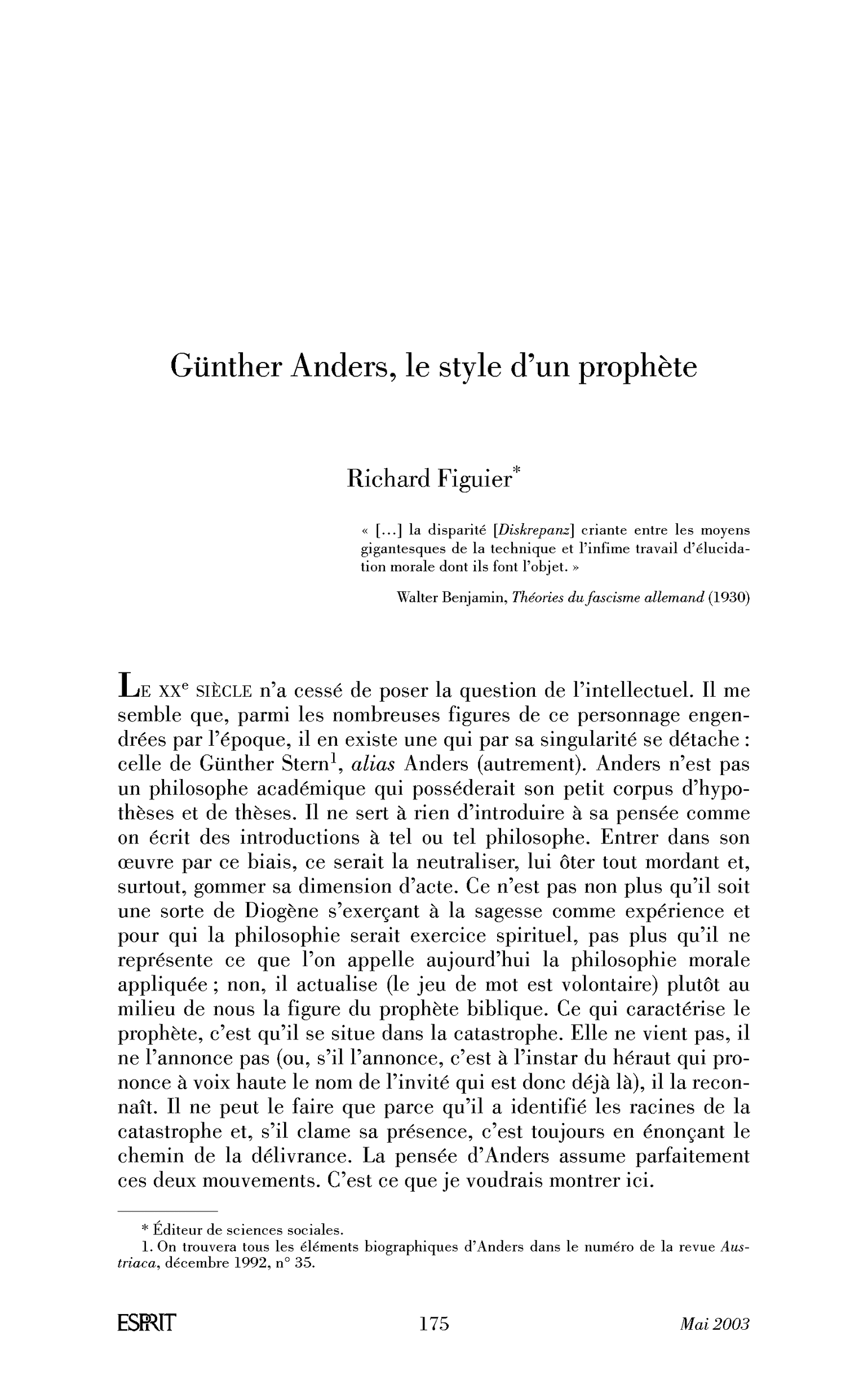 Günther Anders, le style d’un prophète