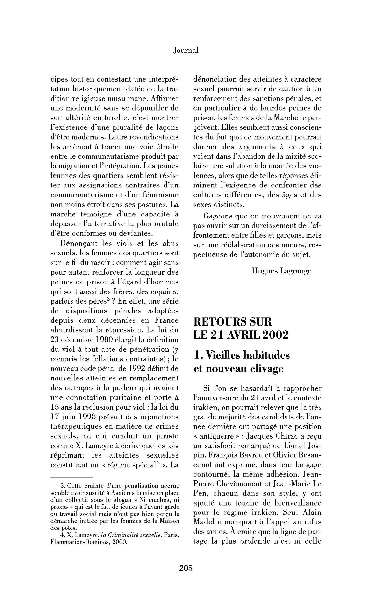 Retours sur le 21 avril 2002: 1. Vieilles habitudes et nouveau clivage