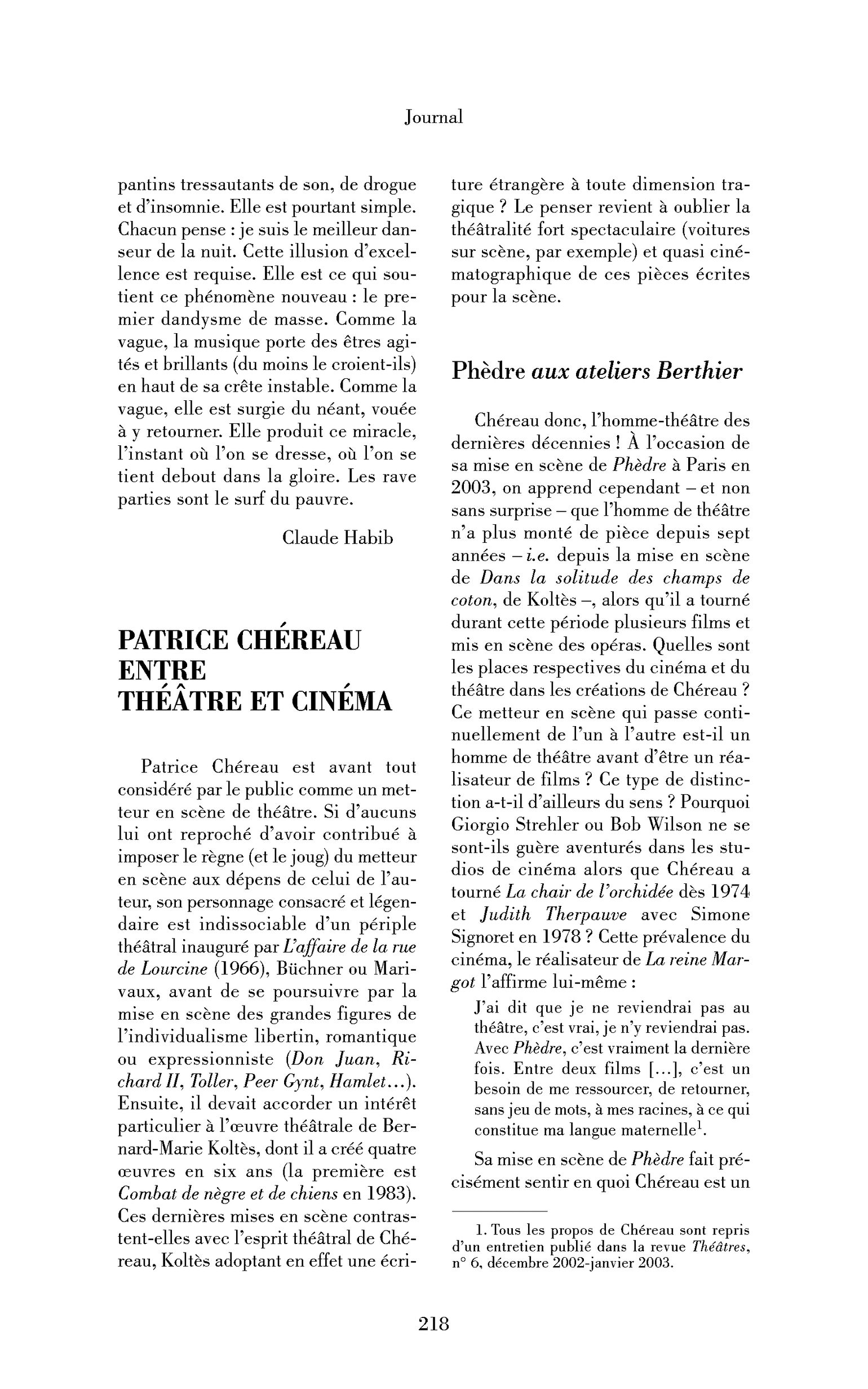 Patrice Chéreau entre théâtre et cinéma
