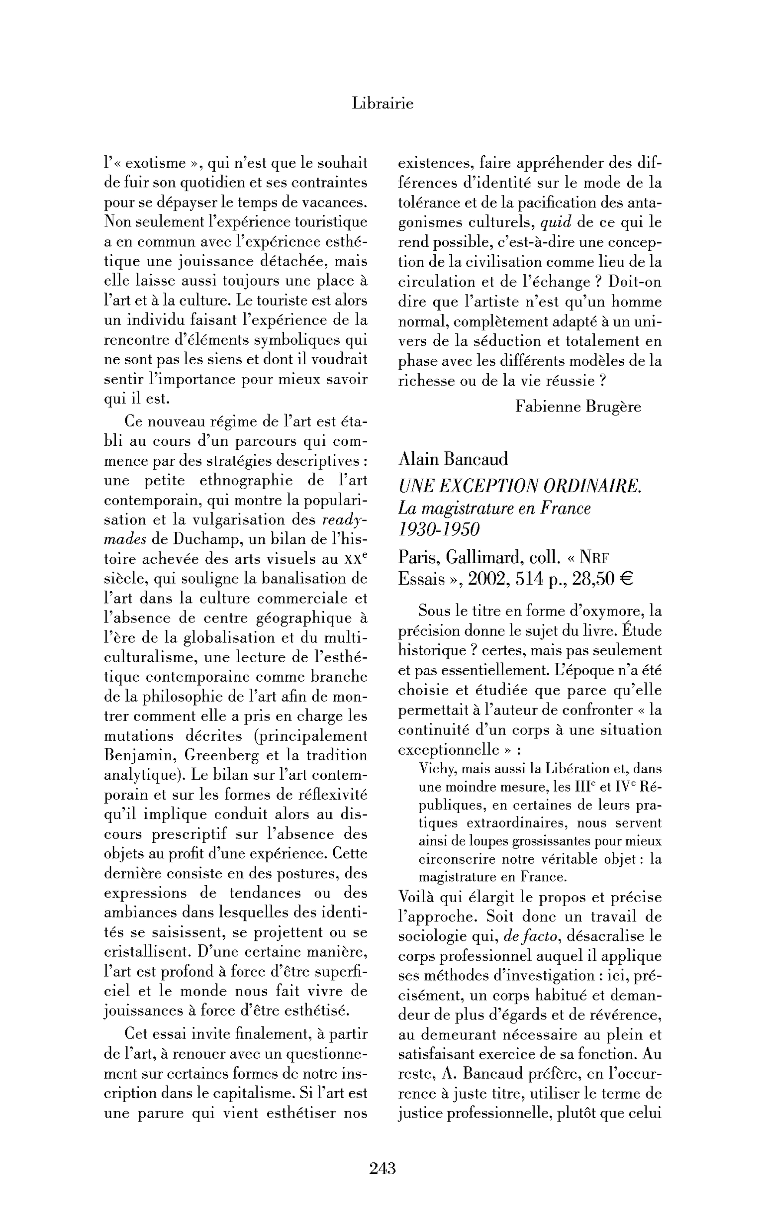 Alain Bancaud: Une exception ordinaire. La magistrature en France 1930-1950