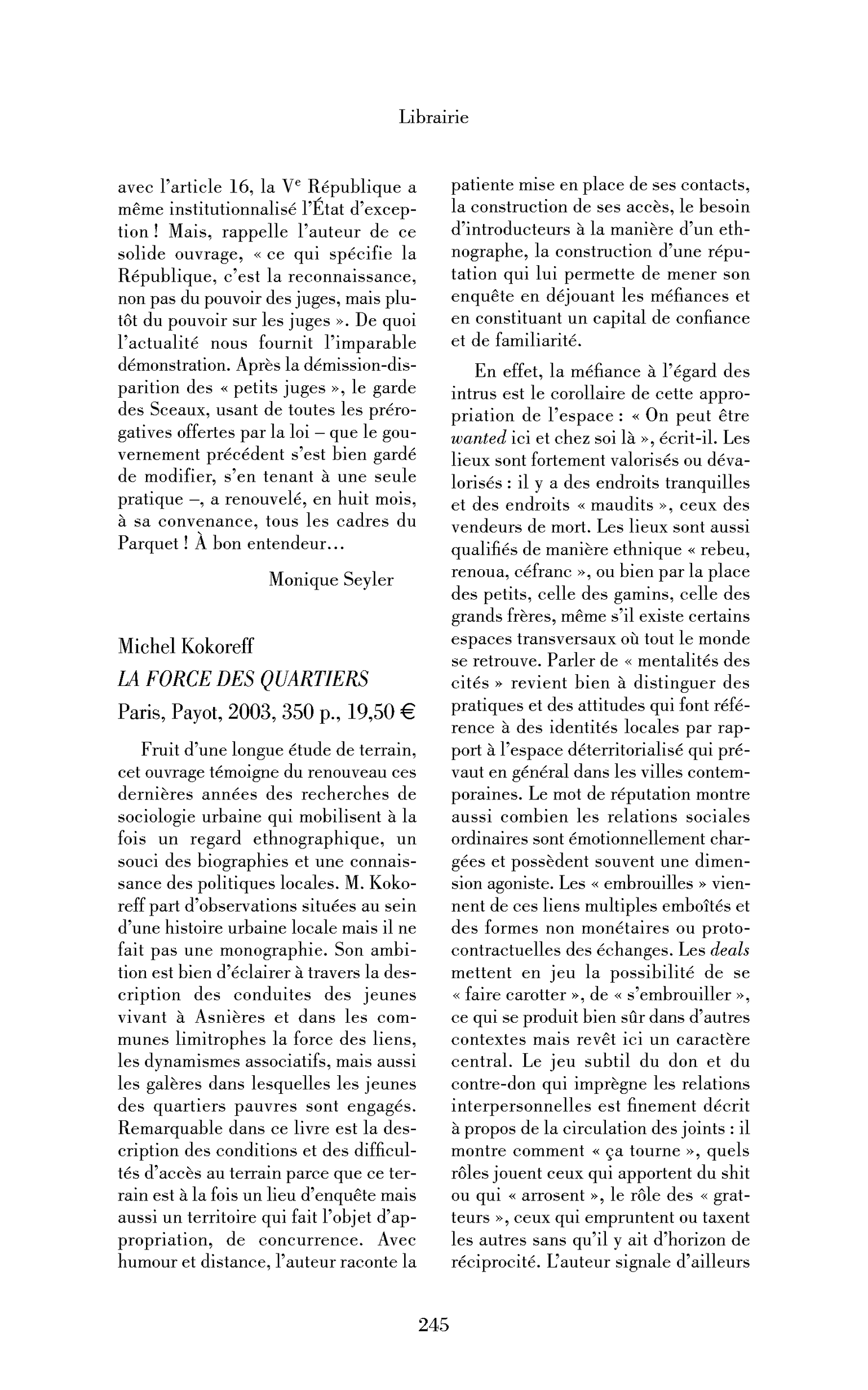 Michel Kokoreff: la Force des quartiers