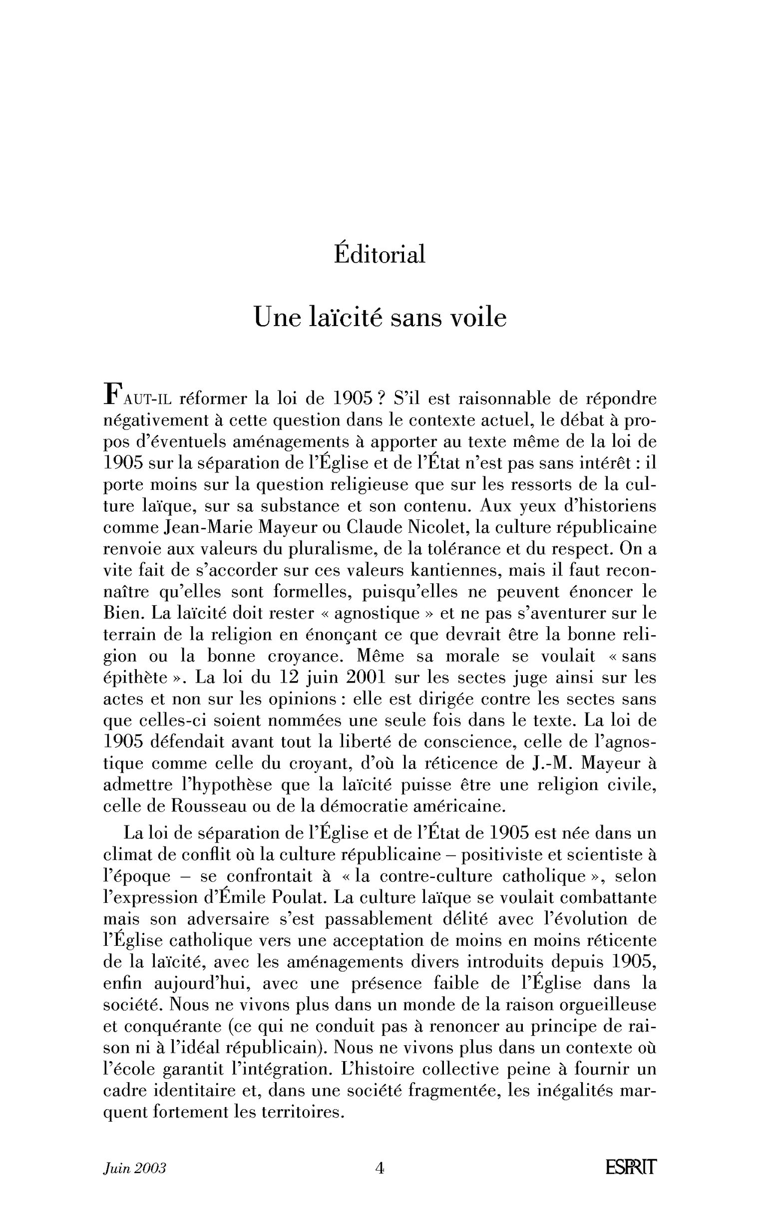 Une laïcité sans voile