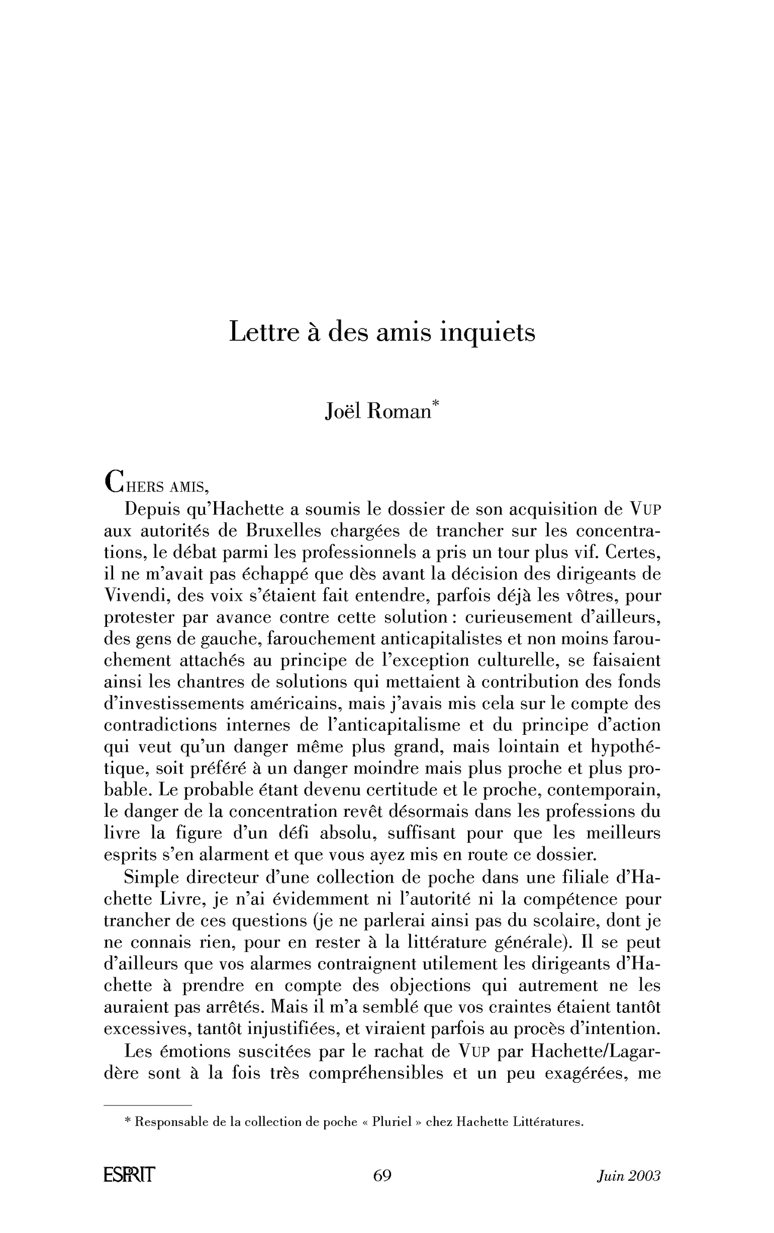 Lettre à des amis inquiets