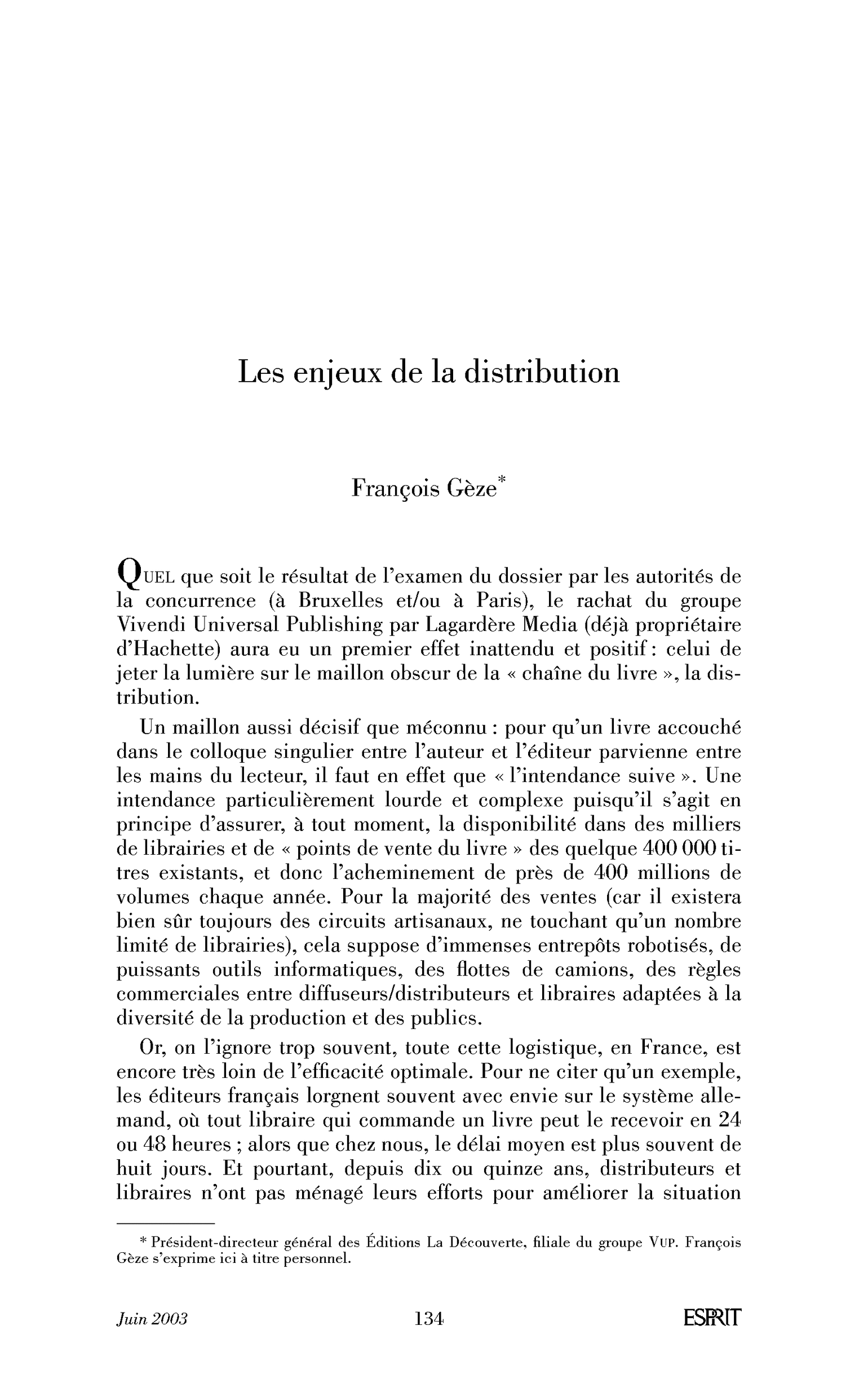 Les enjeux de la distribution