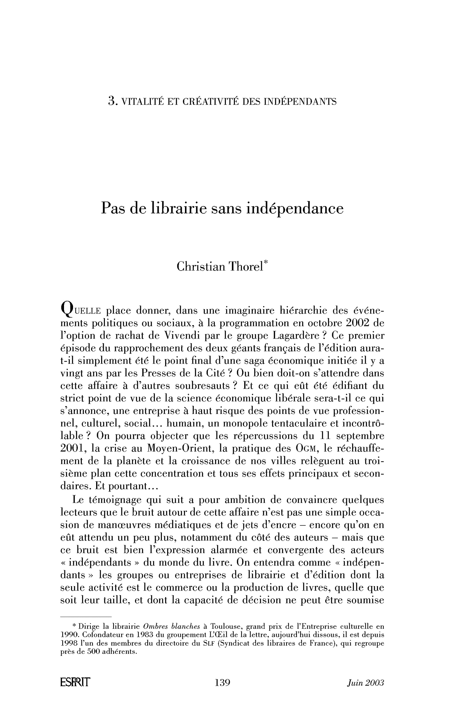 Pas de librairie sans indépendance