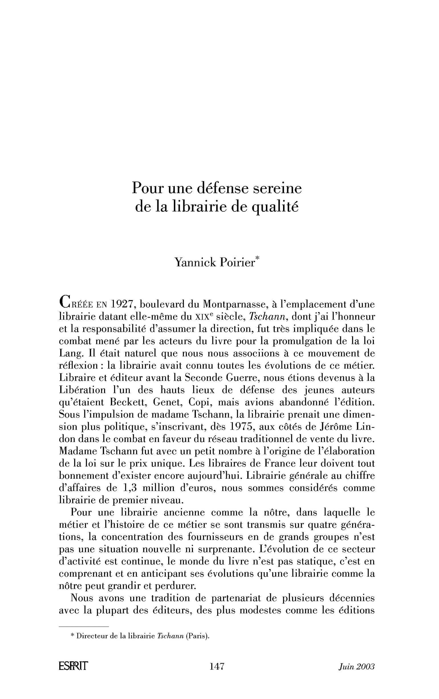 Pour une défense sereine de la librairie de qualité