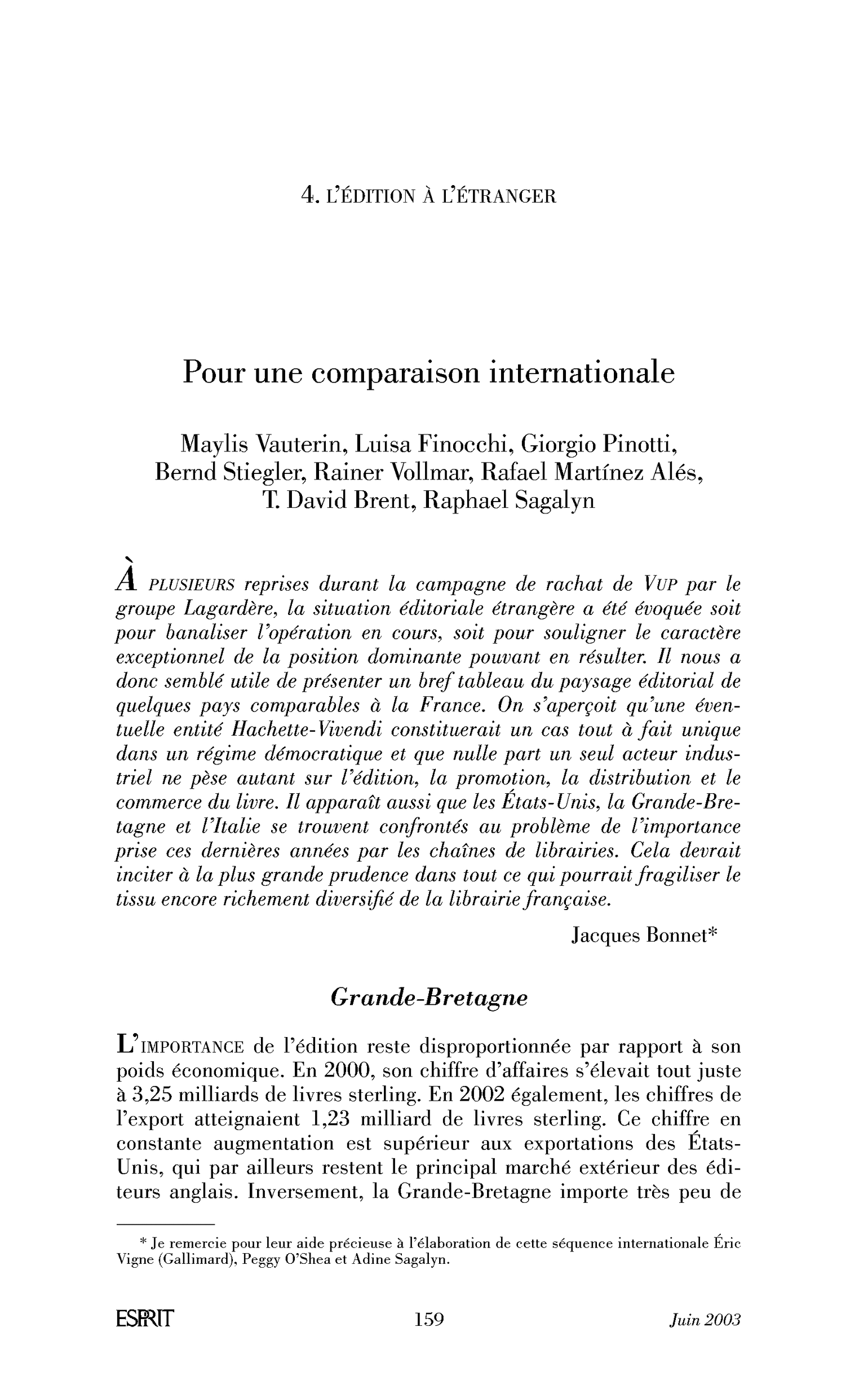 Pour une comparaison internationale
