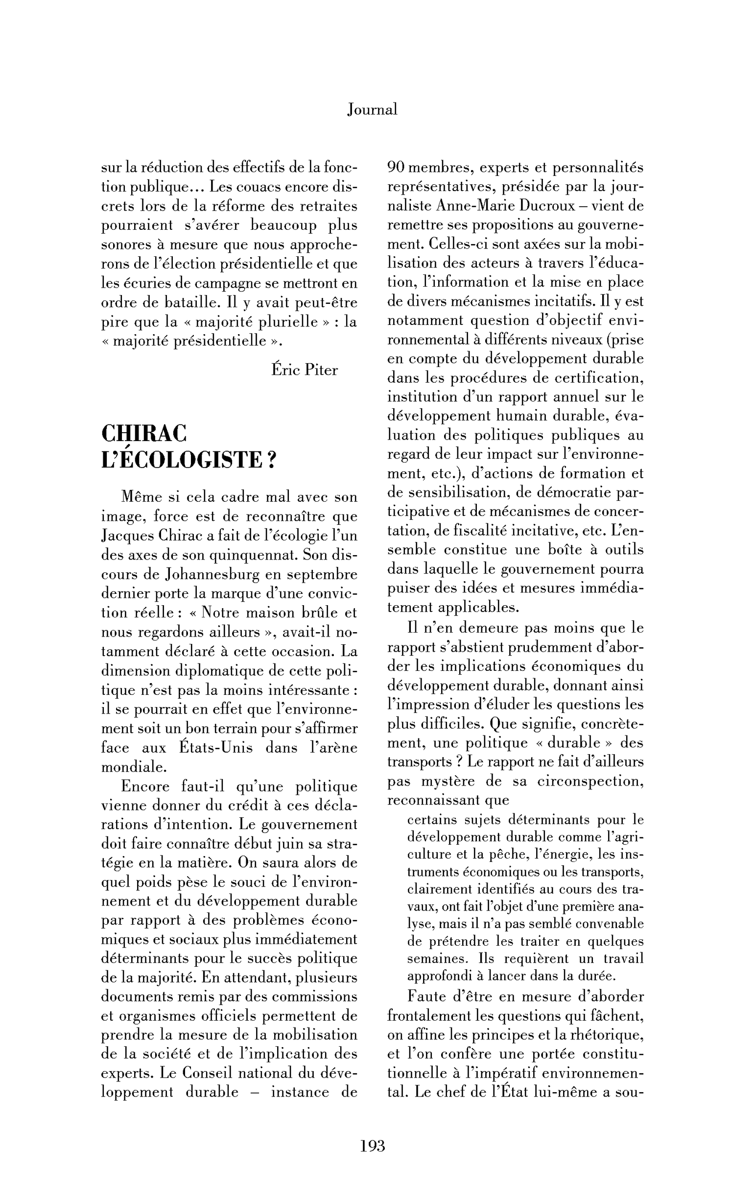 Chirac l’écologiste?