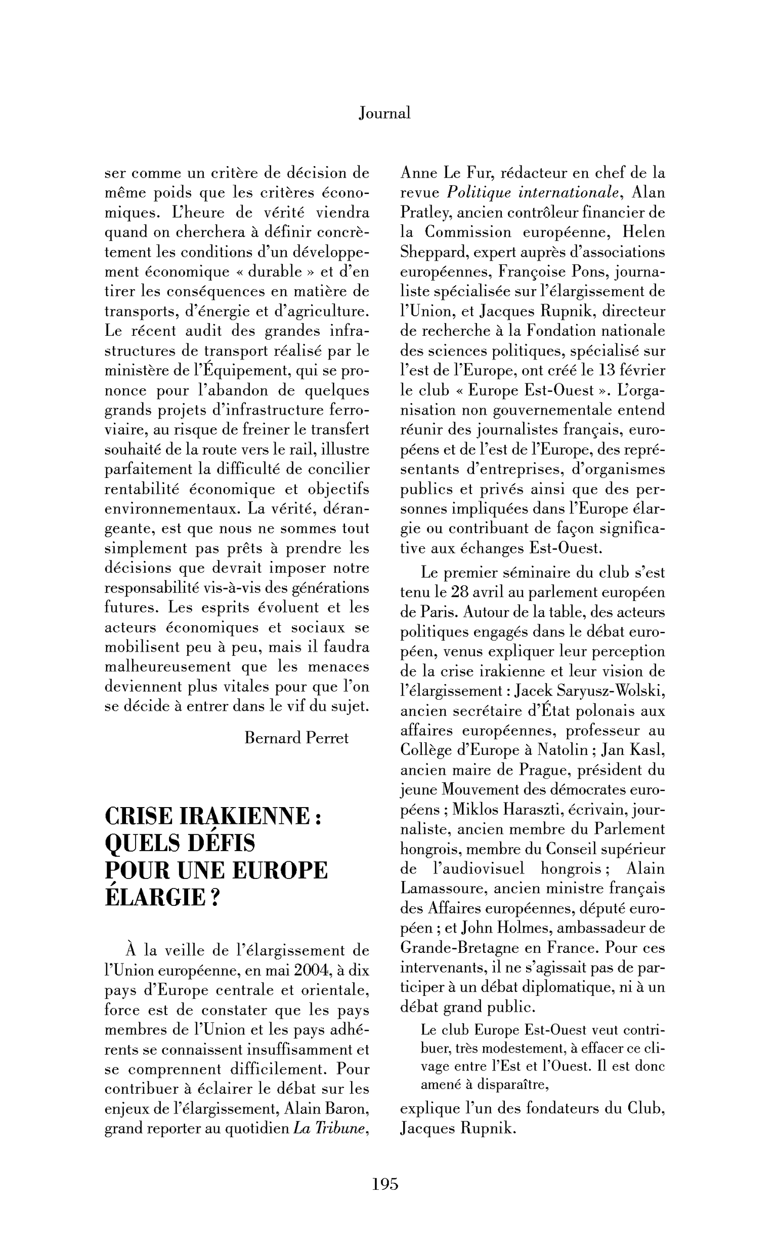 Crise irakienne: quels défis pour une Europe élargie?