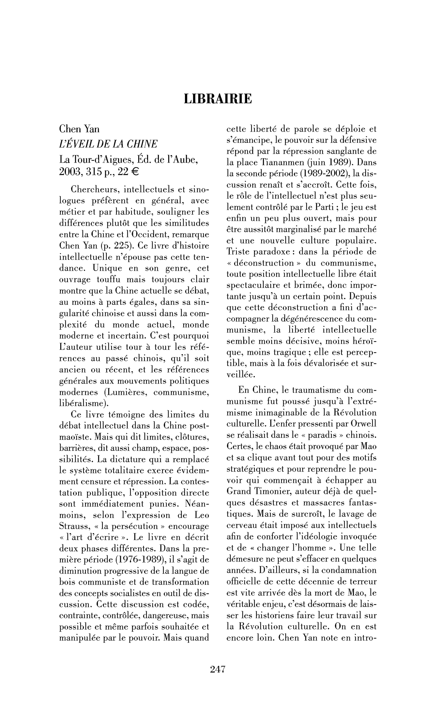 Chen Yan: l’Éveil de la Chine