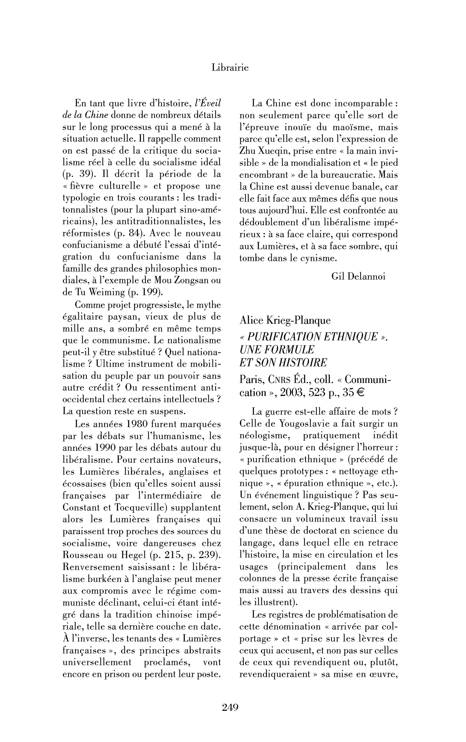 Alice Krieg-Planque: « Purification ethnique ». Une formule et son histoire